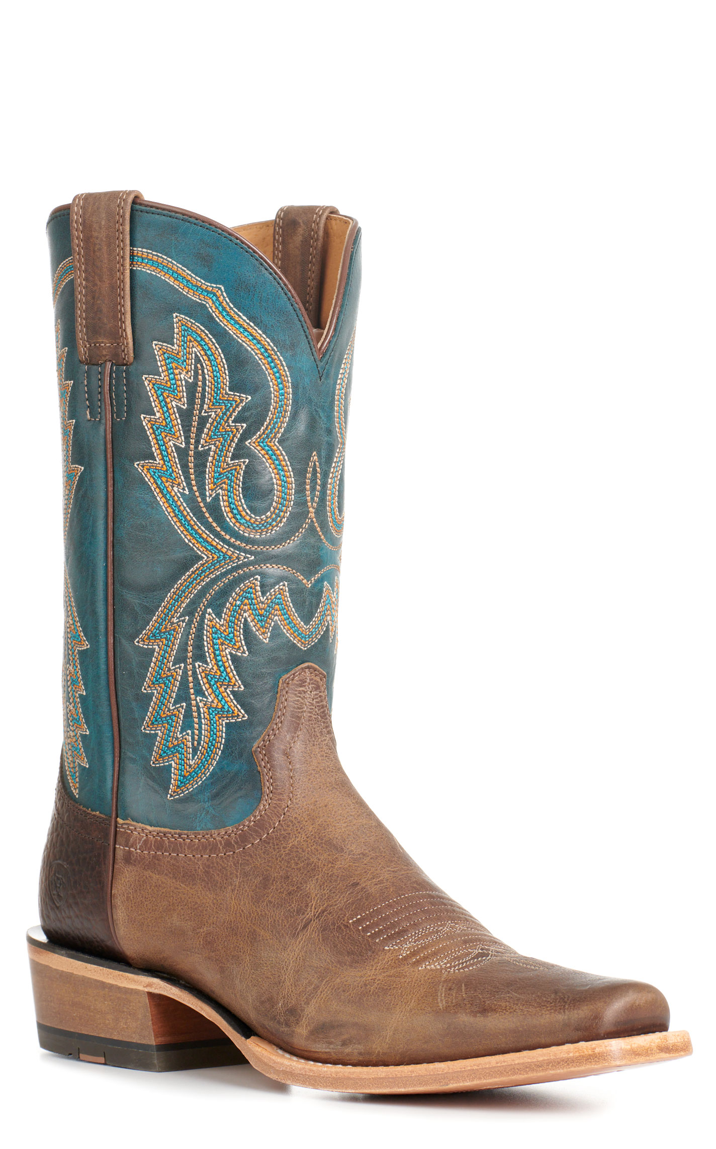 Ariat Men's Futurity Cashout Dark Brown and Teal Punchy Square Toe Cowboy Boots - Image 1