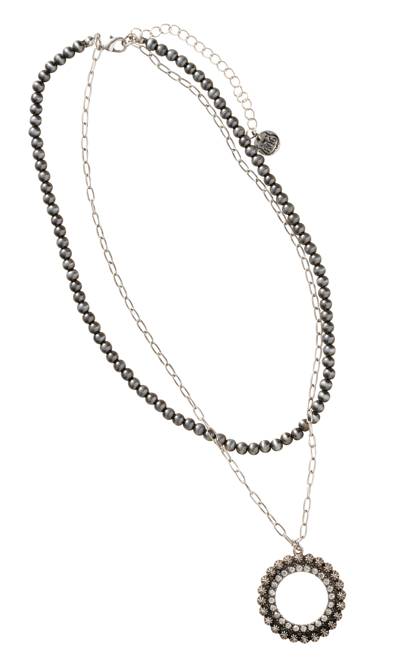 806 by Pink Panache Silver & Clear Crystal Round 2 Strand Jewelry Set - Image 1