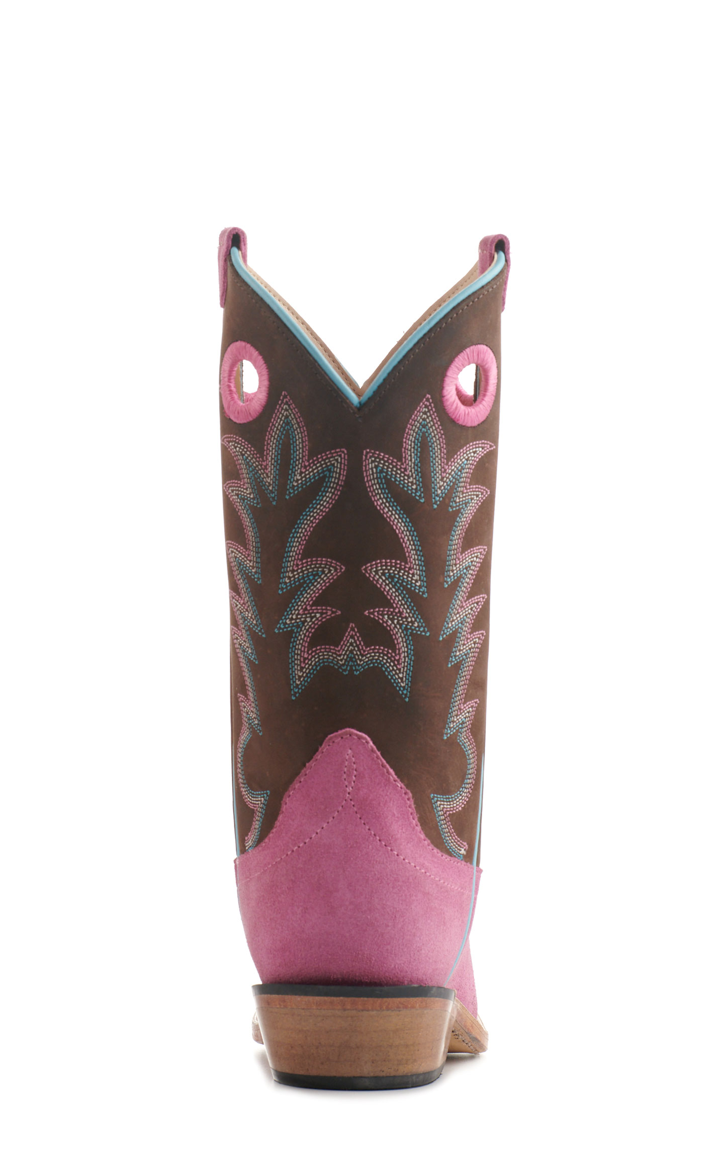 Old West Kids Pink Suede and Brown Punchy Square Toe Cowboy Boots - Image 1