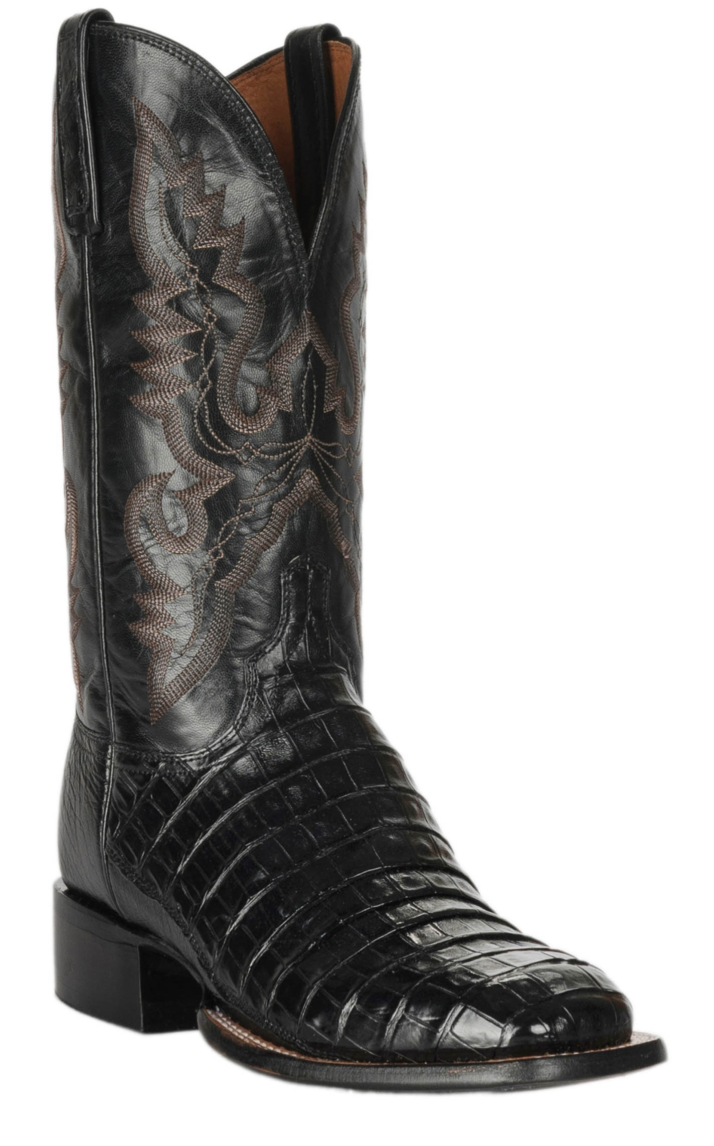Lucchese Men's 1883 Black Caiman Belly Tail Square Toe Exotic Cowboy Boots - Image 1