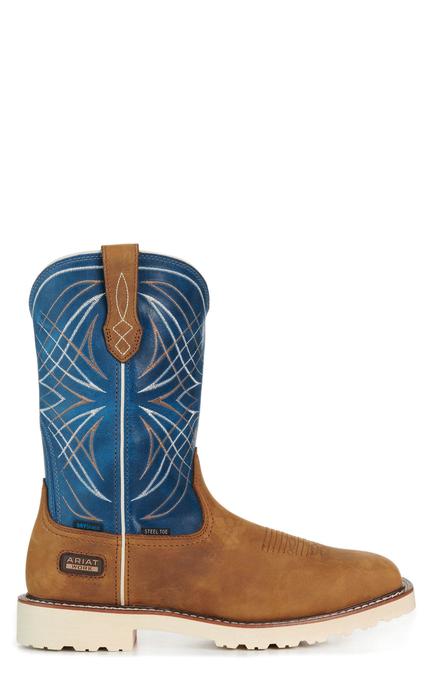 Ariat Men’s Activator Brown and Blue Waterproof Wide Square Steel Toe Work Boots - Image 1