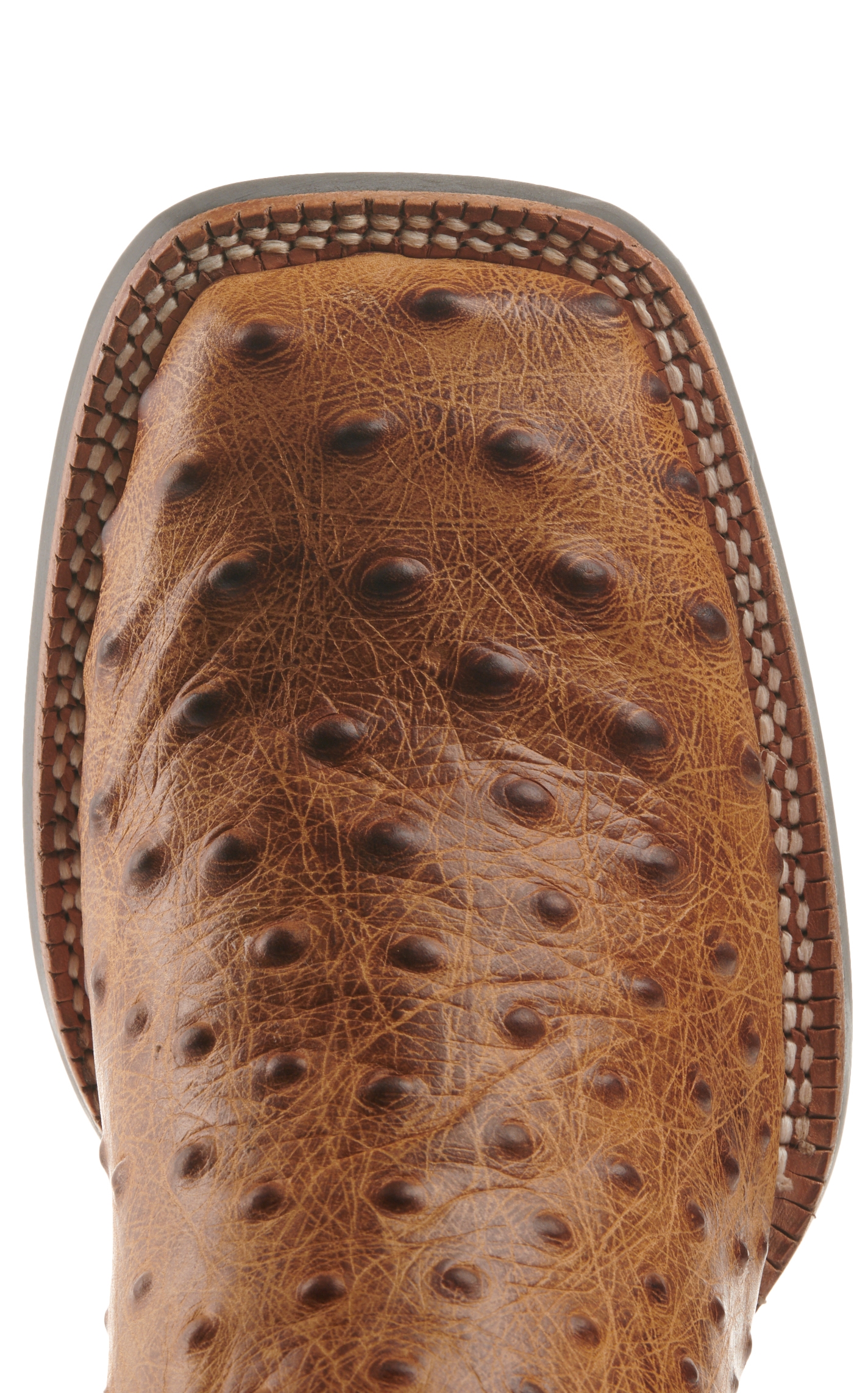 Cavender's Men's Intrepid Brass and Aleman Antique Tan Ostrich Print Wide Square Toe Cowboy Boots - Image 1