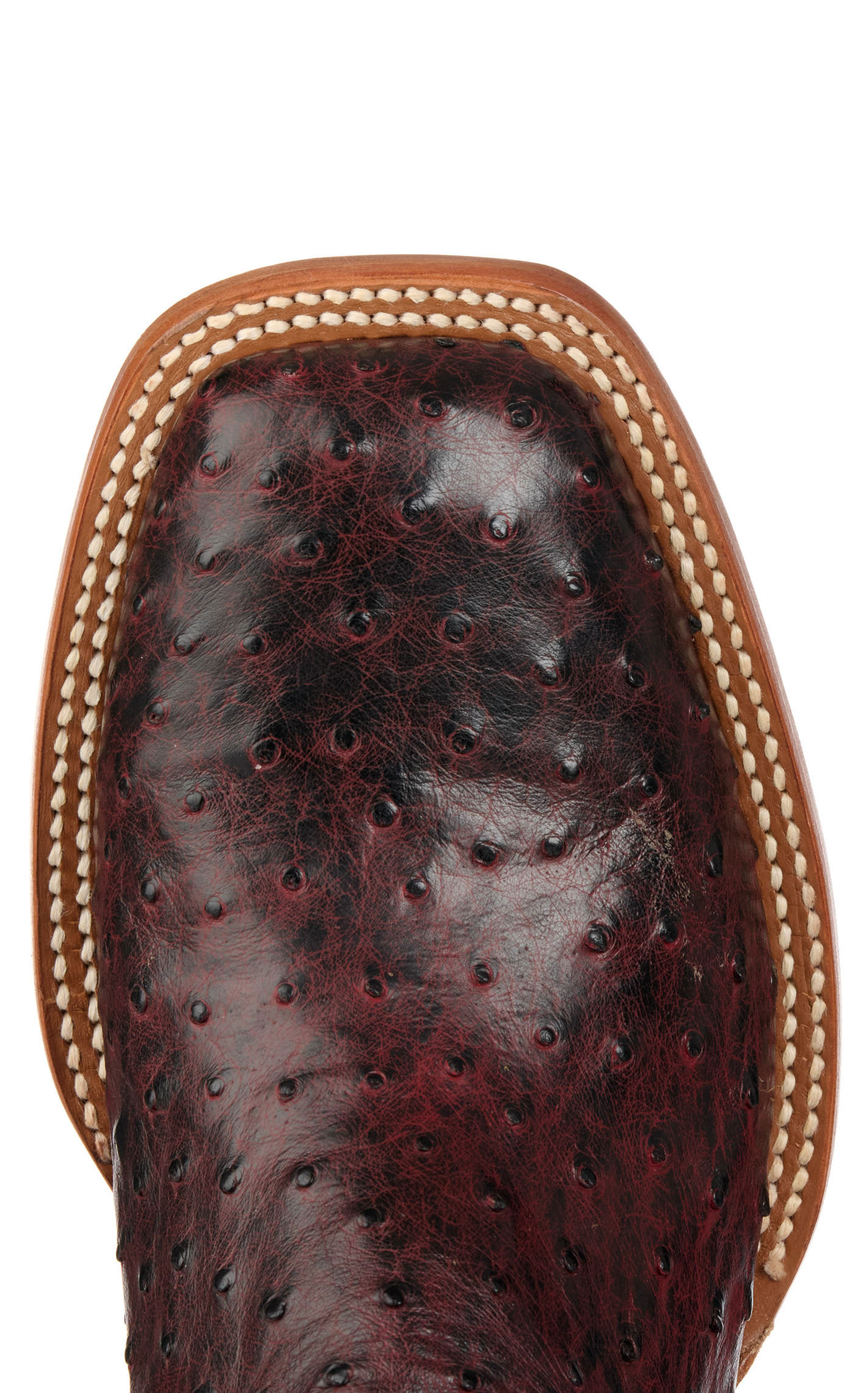 Cavender’s Men’s Black Cherry Full Quill Ostrich and Black Wide Square Toe Exotic Cowboy Boots - Image 1