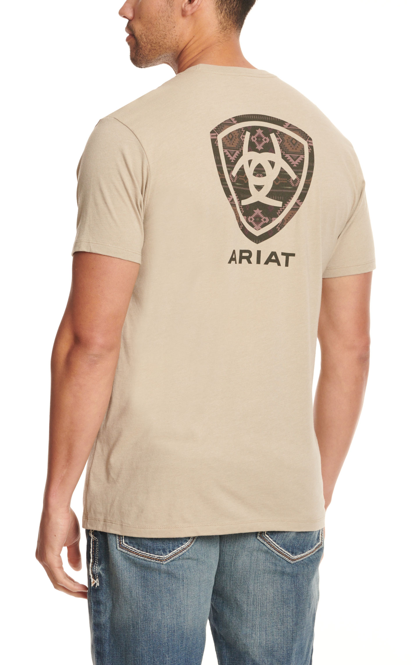 Ariat Men's Taupe with Chocolate & Rose  Shield Logo Graphic Short Sleeve T-Shirt - Image 1