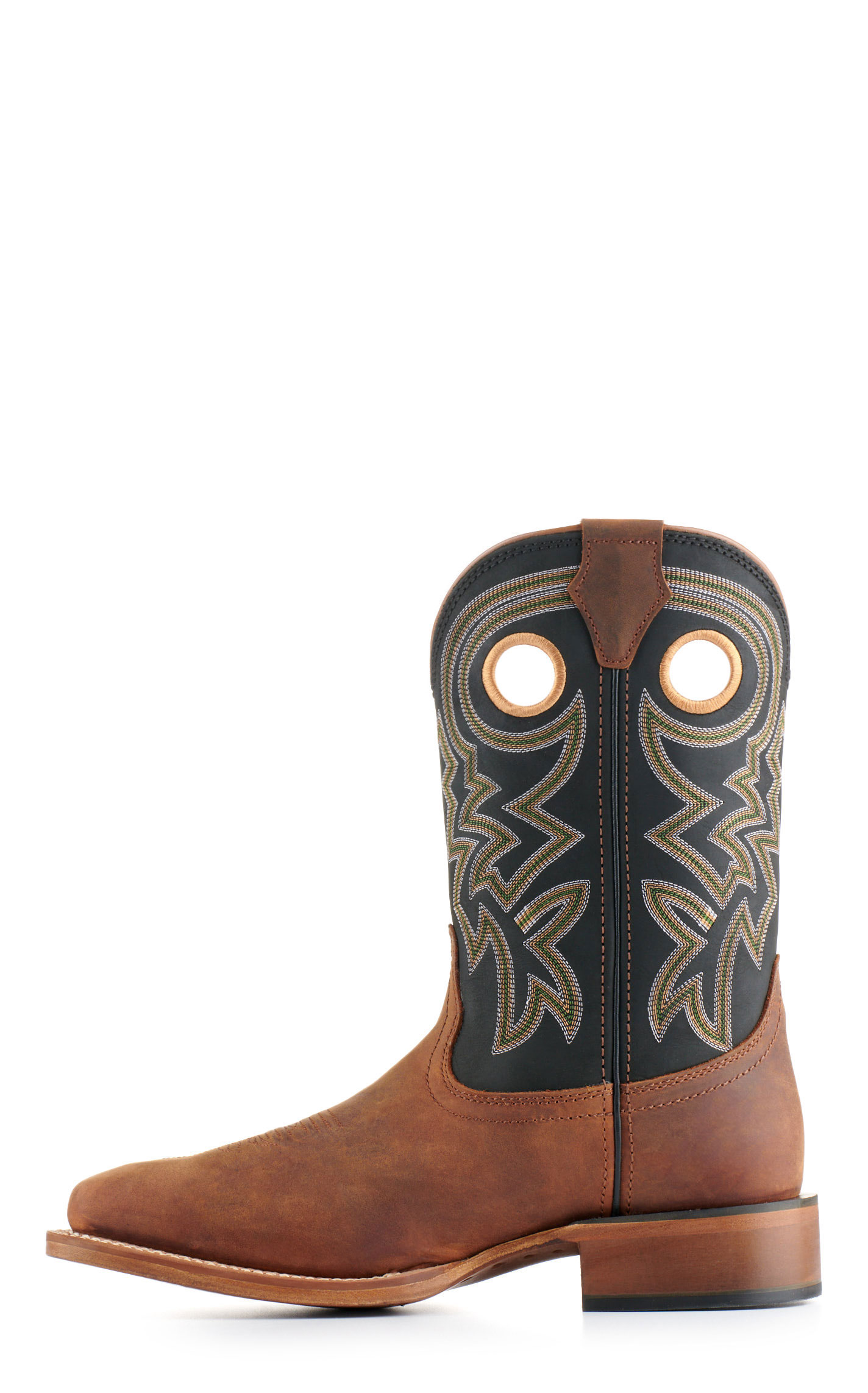 Justin Men's Frontier Tuf Black and Brown Wide Square Toe Cowboy Boots - Image 1
