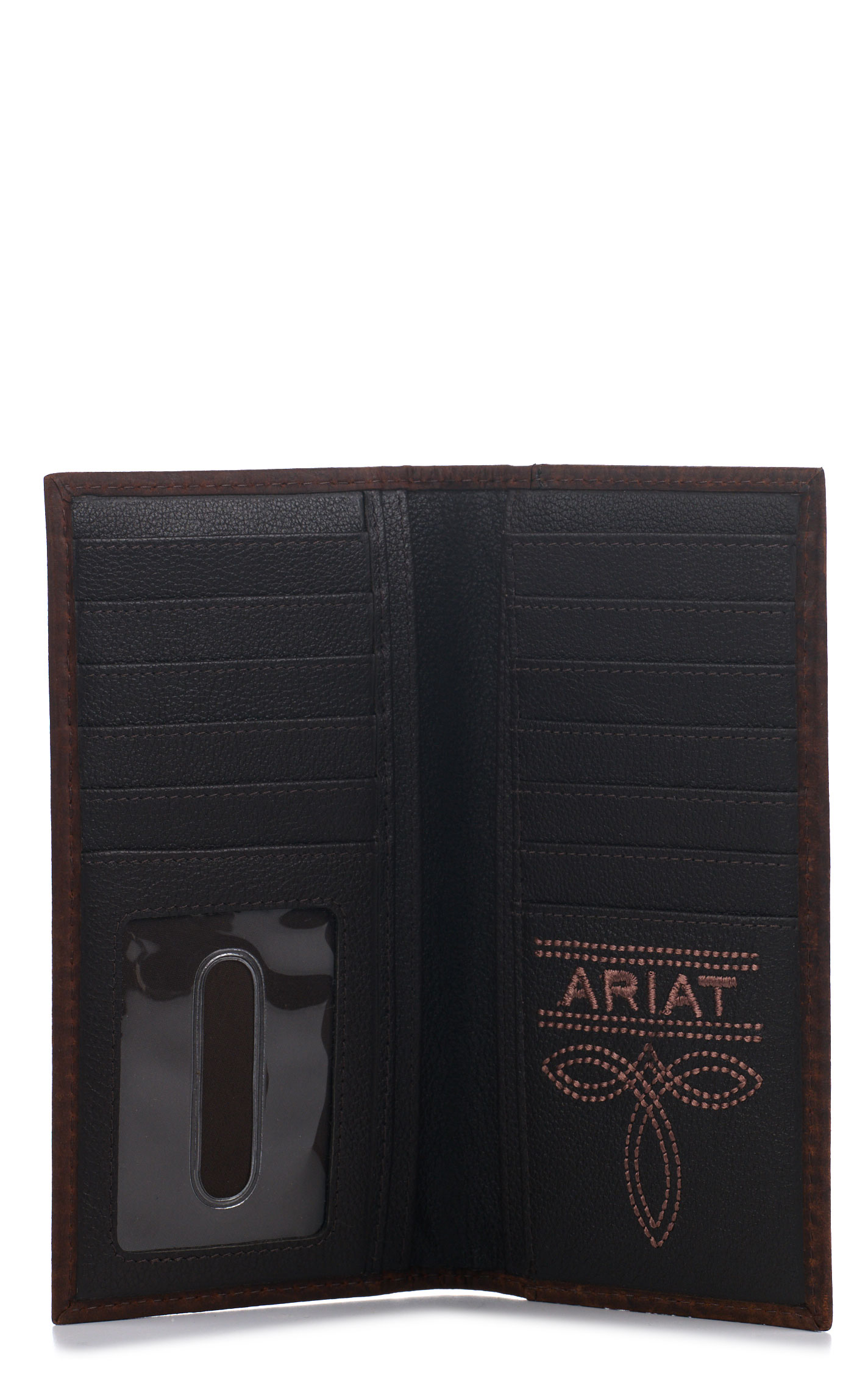 Ariat Men's Chocolate Bullhide & Shield Logo Rodeo Wallet - Image 1