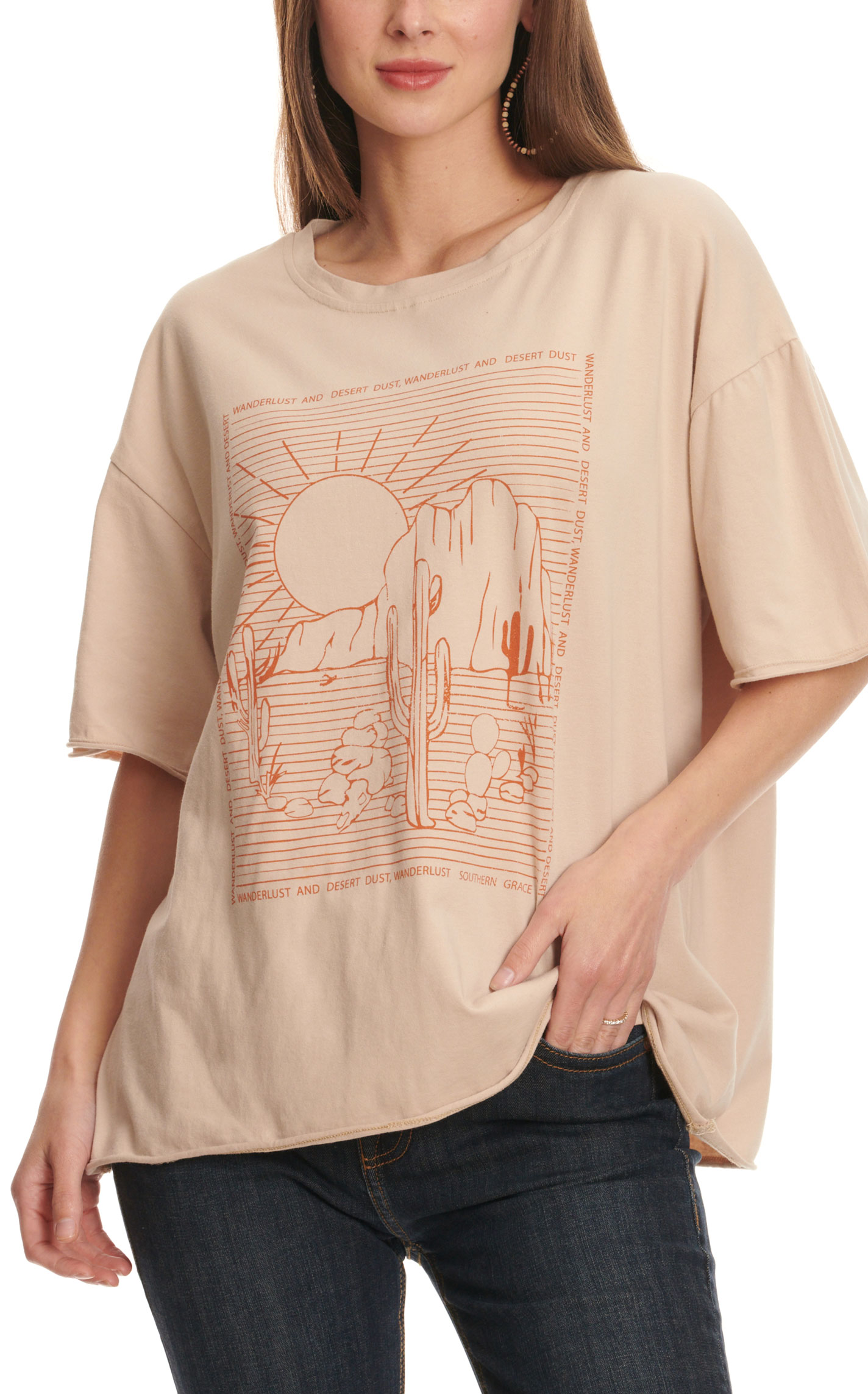 Grace & Emma Women's Latte Wanderlust & Desert Dust Graphic T-Shirt - Image 1