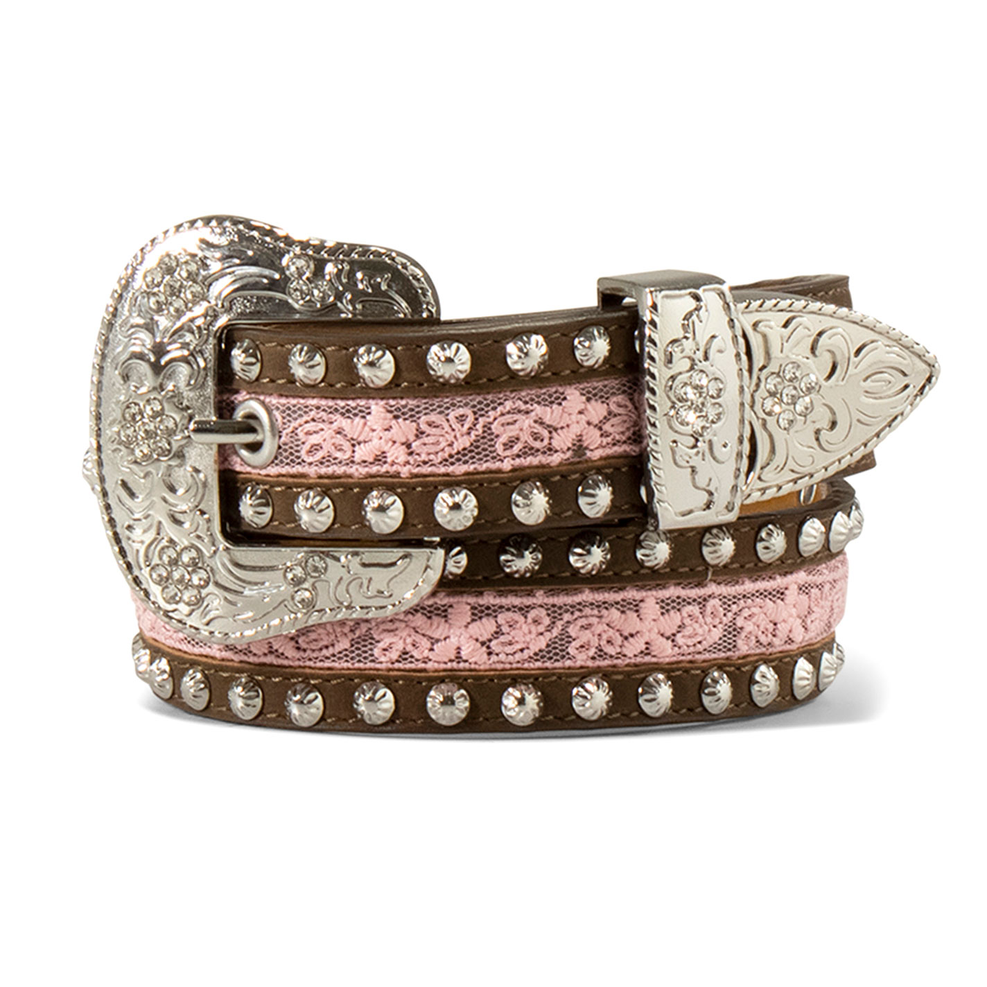 Ariat Girl's Leather & Pink Lace Western Belt  - Image 1