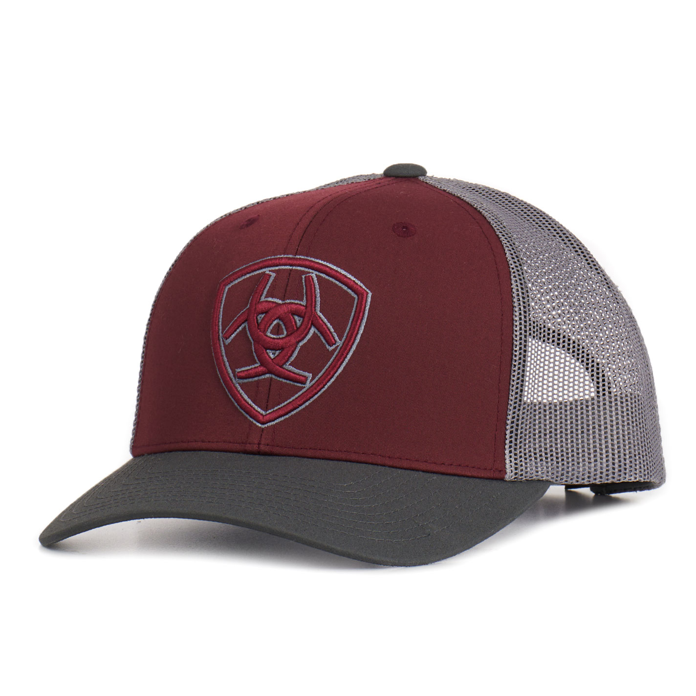 Ariat Men's Maroon & Gray Embroidered Logo Shield Cap - Image 1