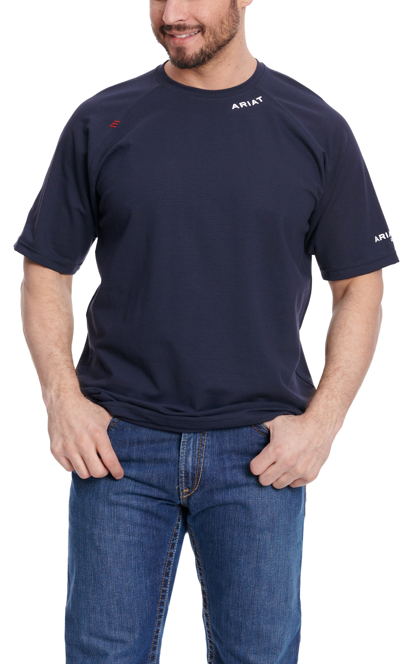 Ariat Men's FR Navy Base-Layer Short Sleeve Work T-Shirt - Image 1