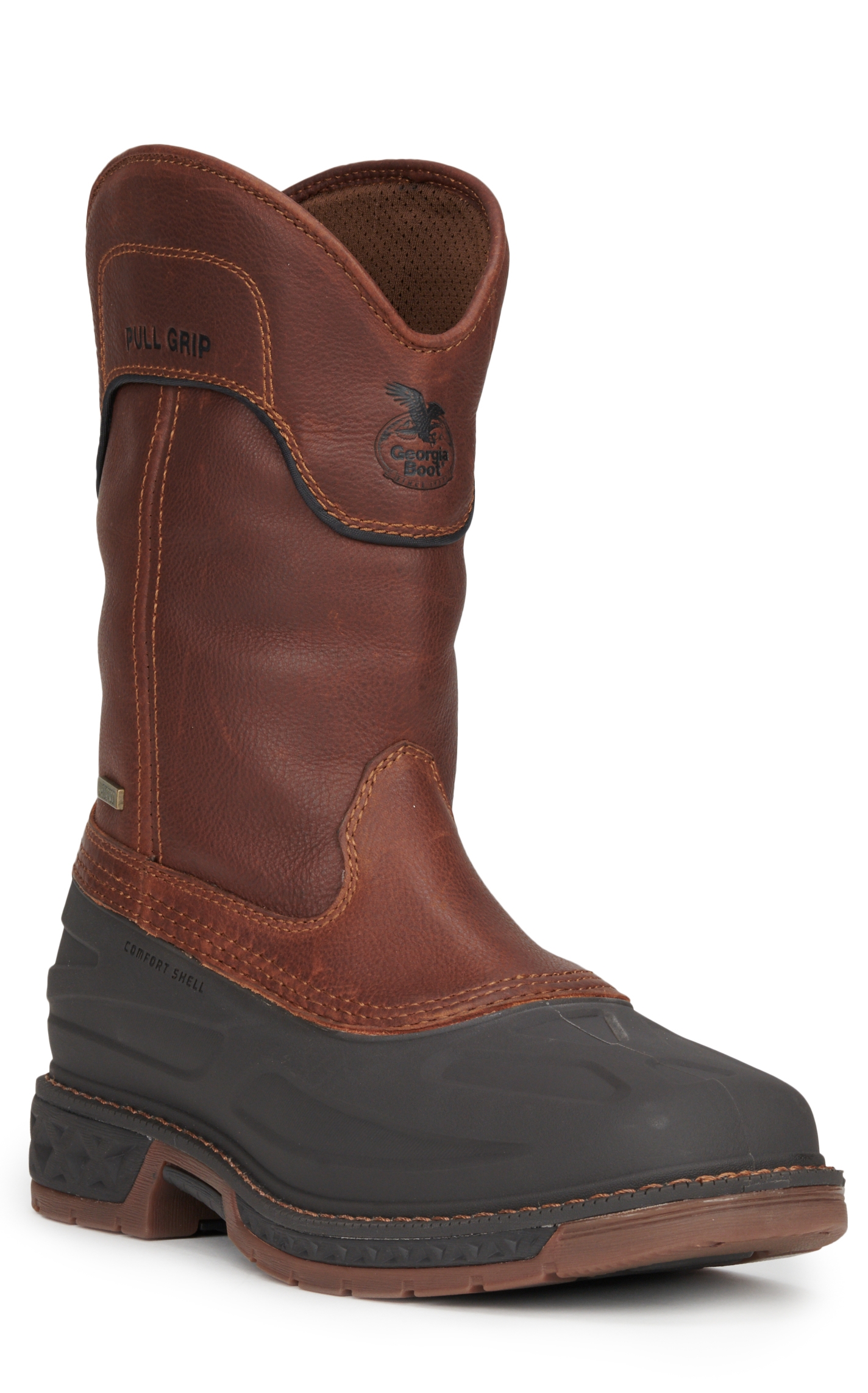 Georgia Men's Cinnamon & Black Waterproof Wide Square Toe Work Boots - Image 1