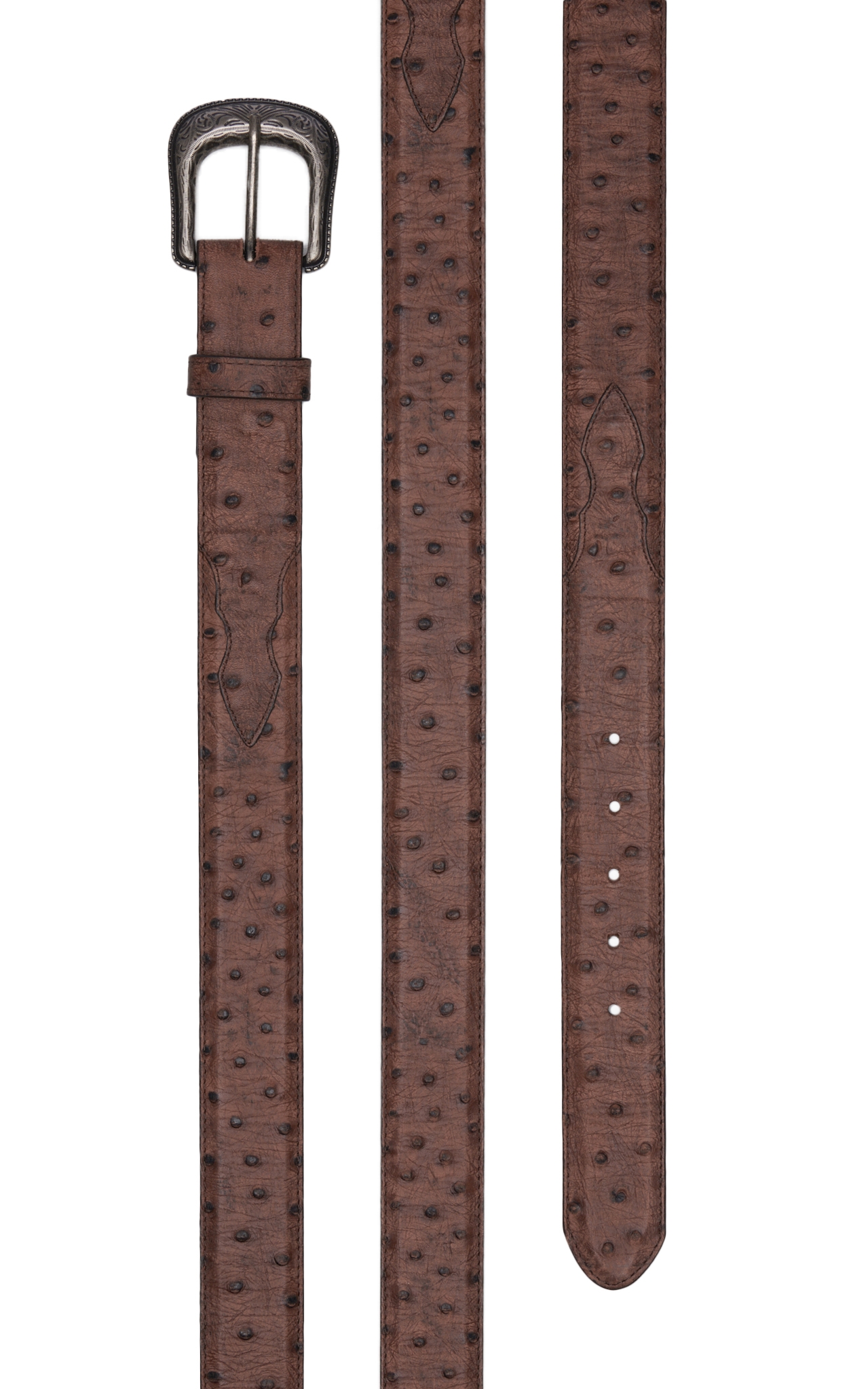 Cavender's Men's Chocolate Ostrich Print Western Belt - Image 1