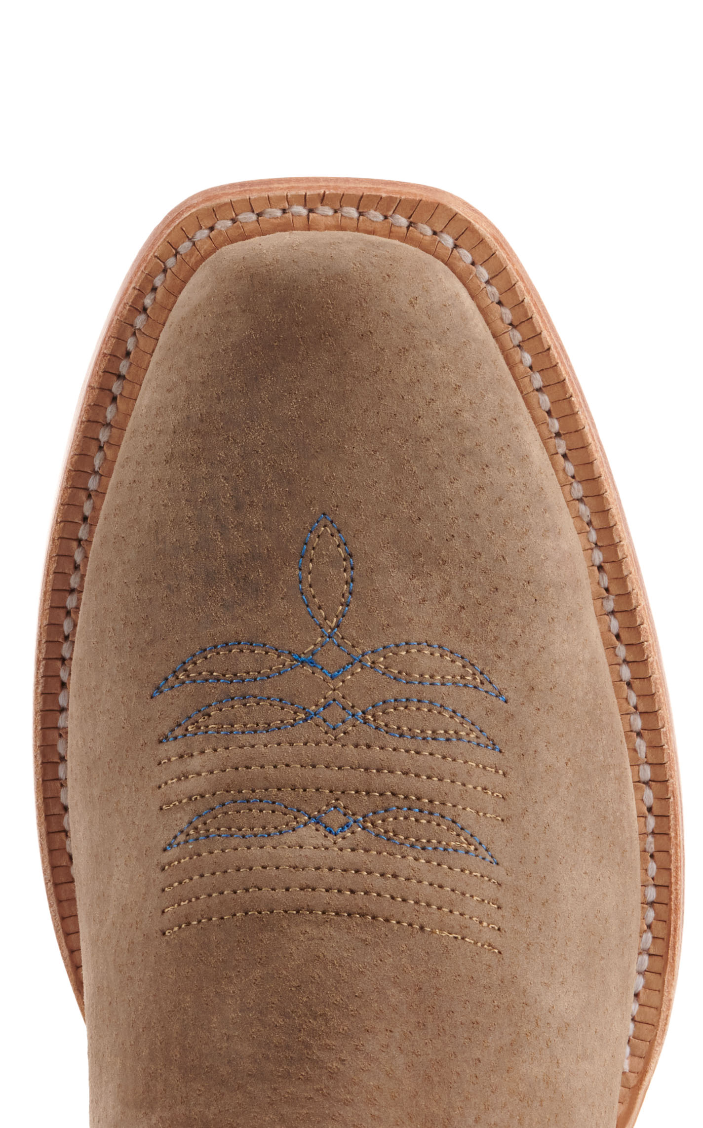R. Watson Men's Cafe Brown Boar and Blue Punchy Square Toe Cowboy Boots - Image 1
