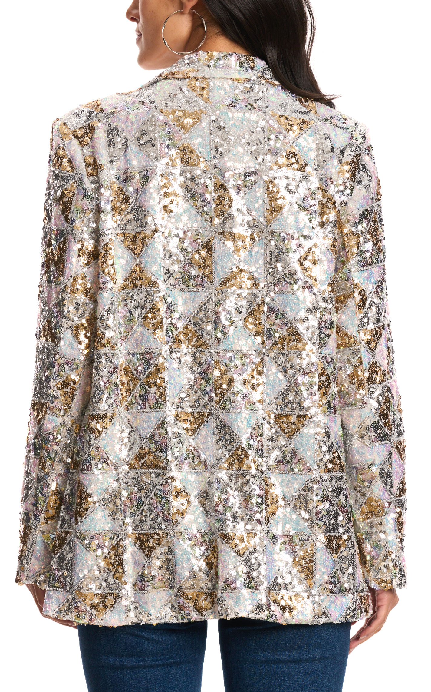 Miss Me Women's Gold & Iridescent Triangle Sequined Blazer - Image 1