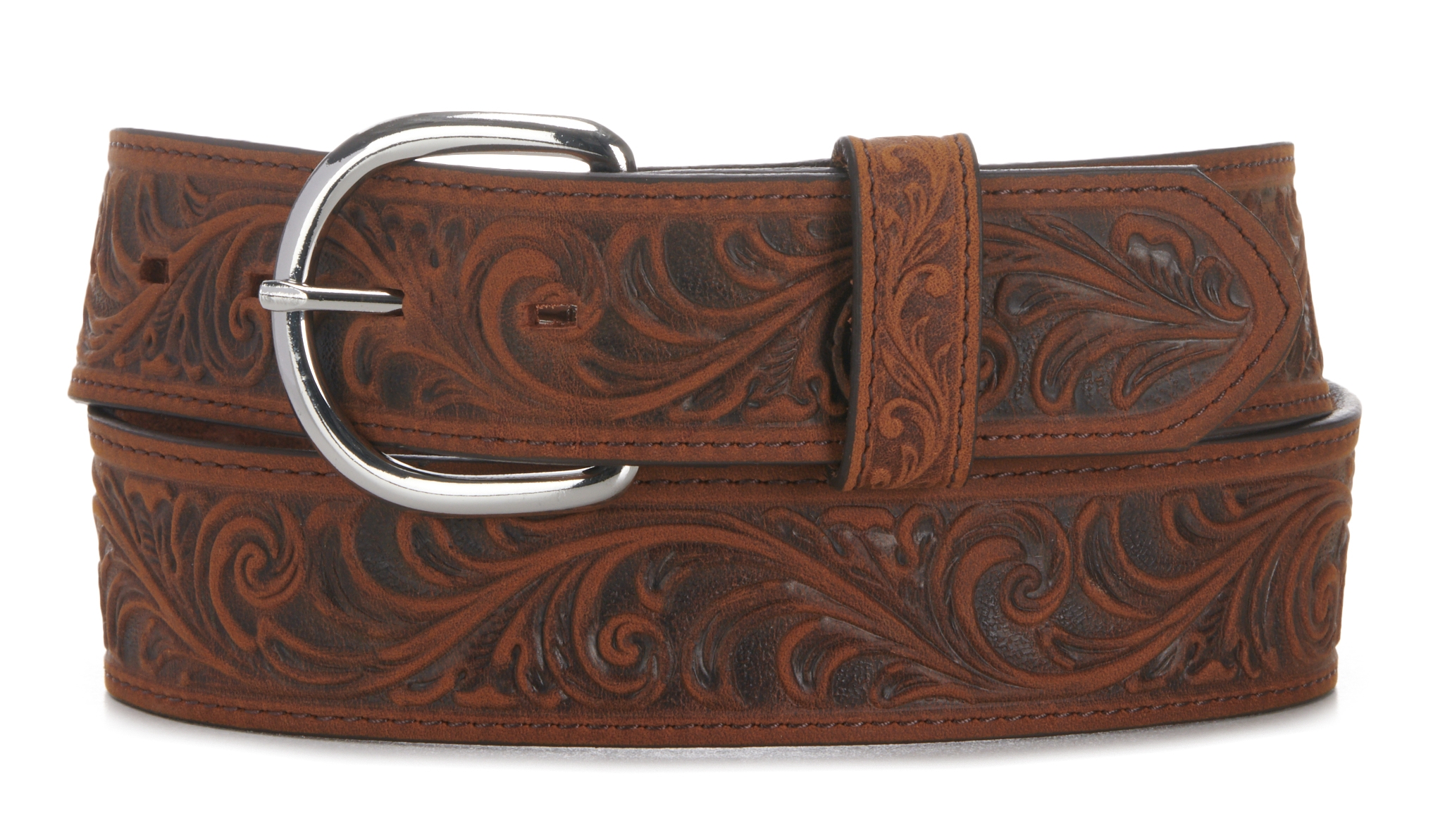 Justin Classics Men's Bay Apache Cinnamon and Brown Scrolling Western Belt - Image 1