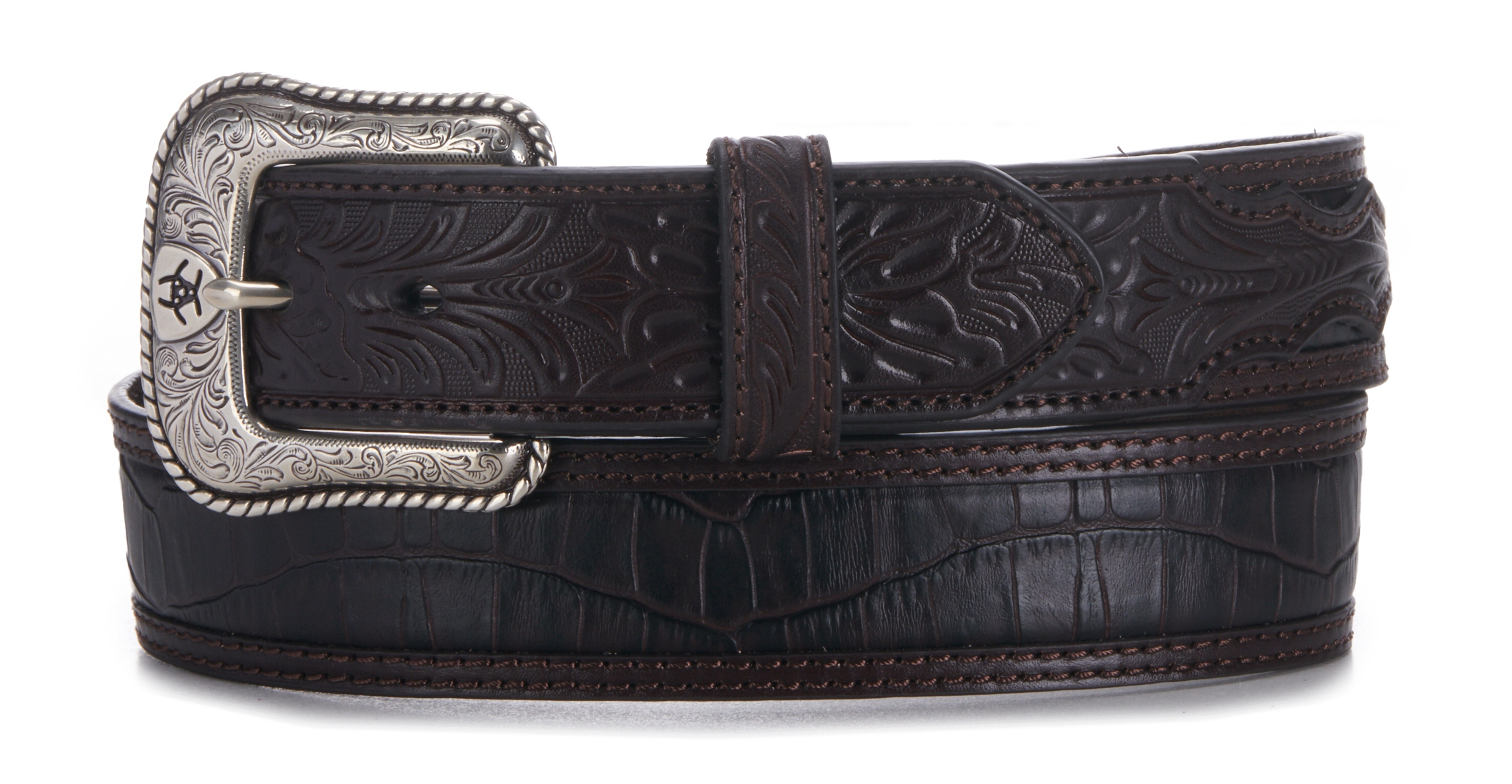 Ariat Crocodile Print with Floral Tabs Western Belt - Image 1