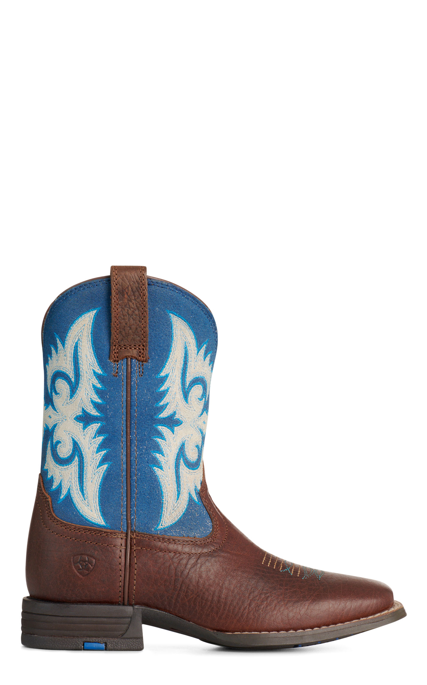 Ariat Youth Lonestar Brown and Blue Waves Shock Shield Square Toe Cowboy Boots - Image 1