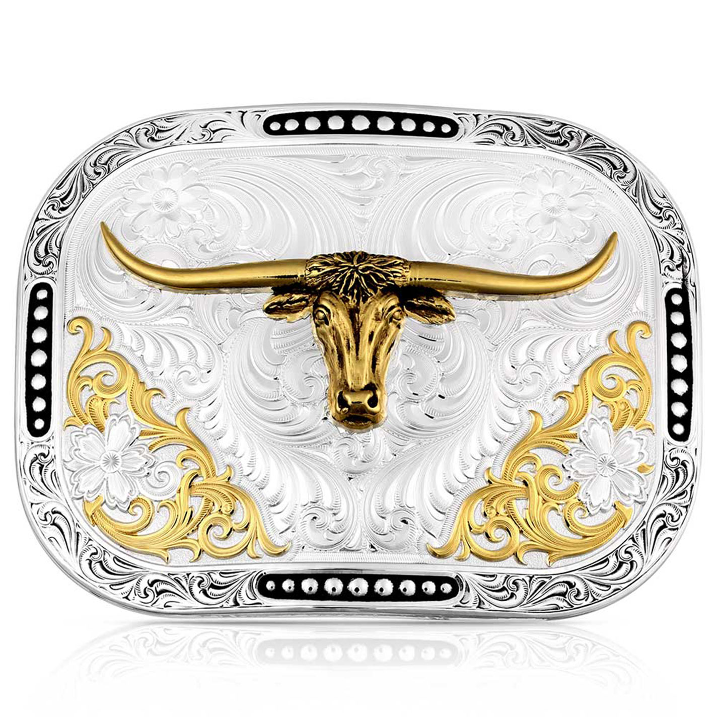 Montana Silversmiths Silver & Gold Longhorn Filigree Belt Buckle - Image 1