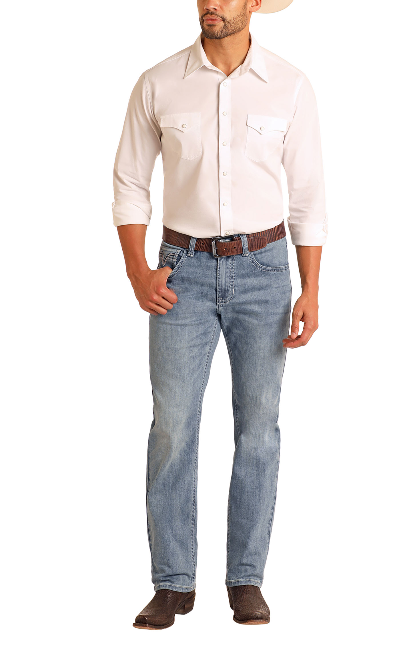 Rock & Roll Denim Men's Bravo Light Wash Vintage Tapered Boot Cut Jeans - Image 1