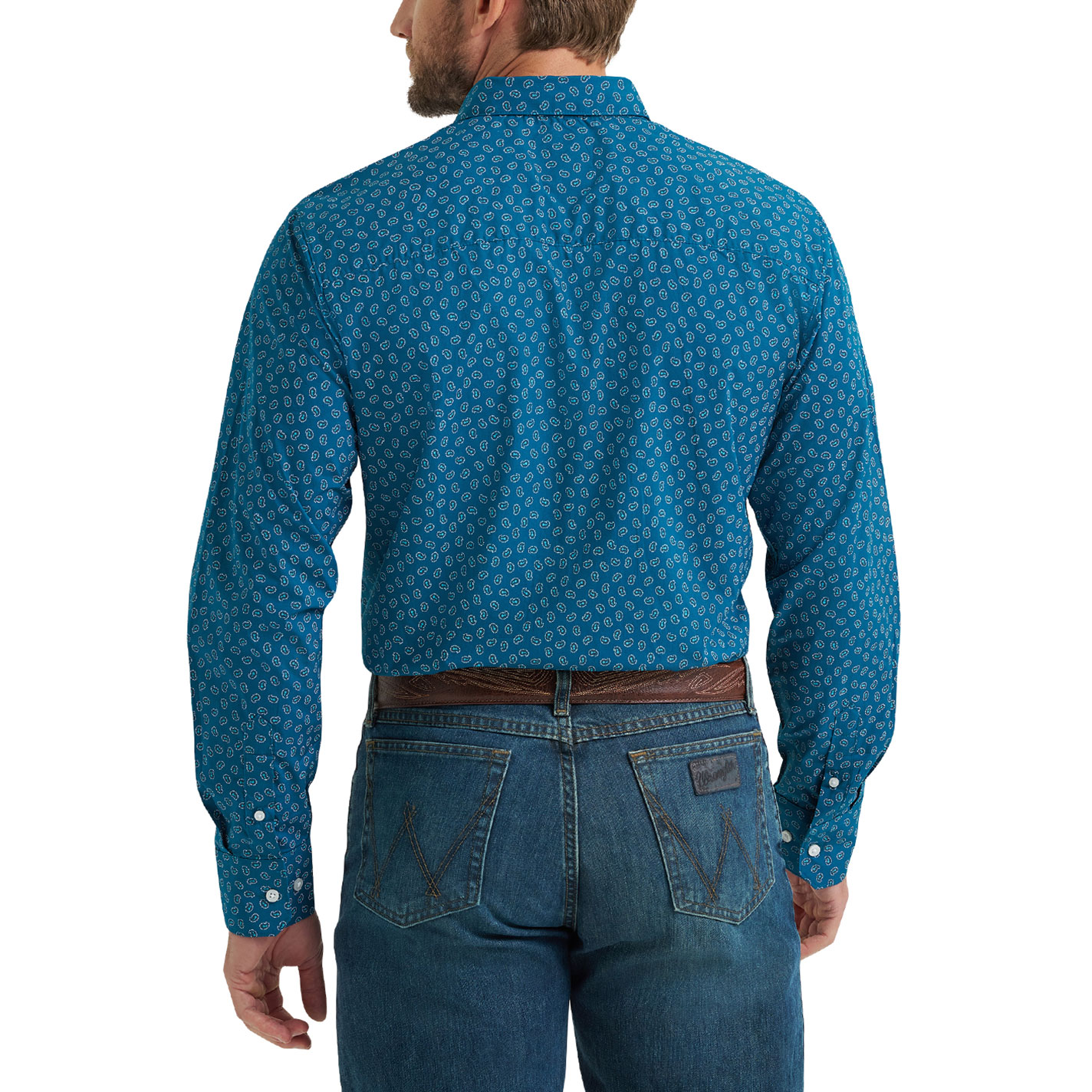 Wrangler Cody Johnson Men's Cerulean Blue & Turquoise Paisley Print Western Shirt - Image 1