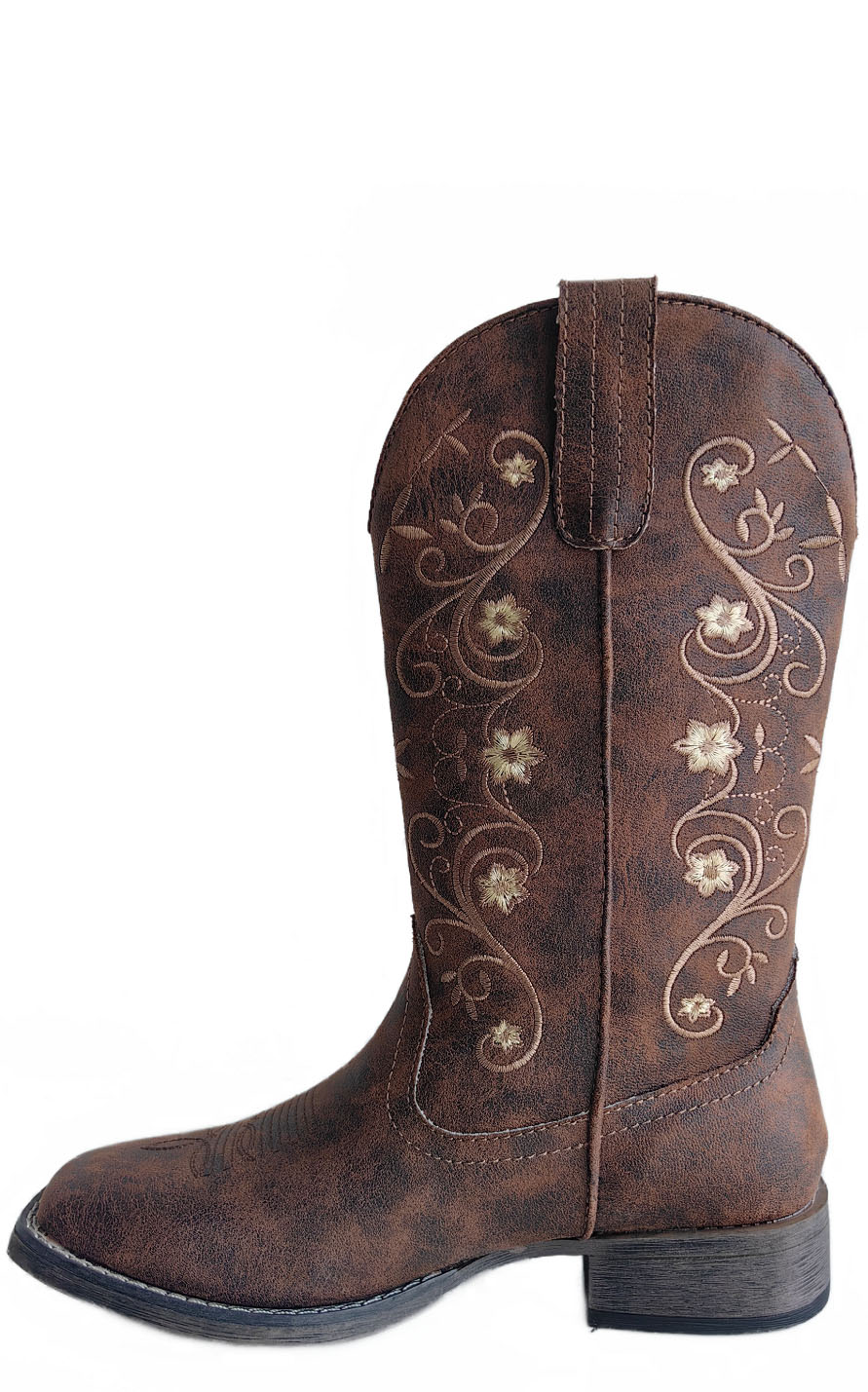 Roper Women's Bailey Brown with Floral Embroidery Wide Square Toe Cowboy Boots - Image 1