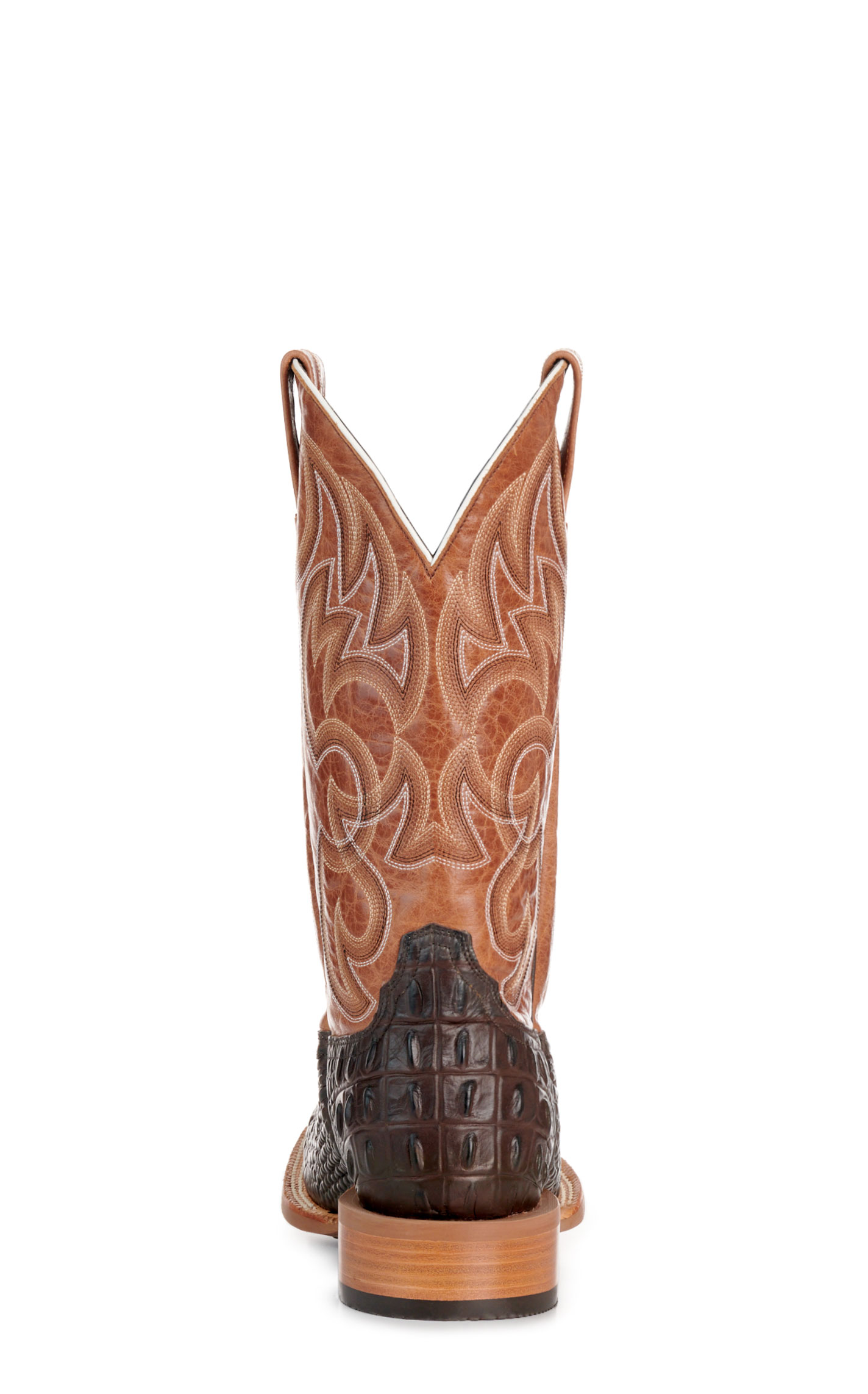 Cavender's Men's Intrepid Chocolate Hornback Alligator Print and Gray Wide Square Toe Cowboy Boot - Image 1