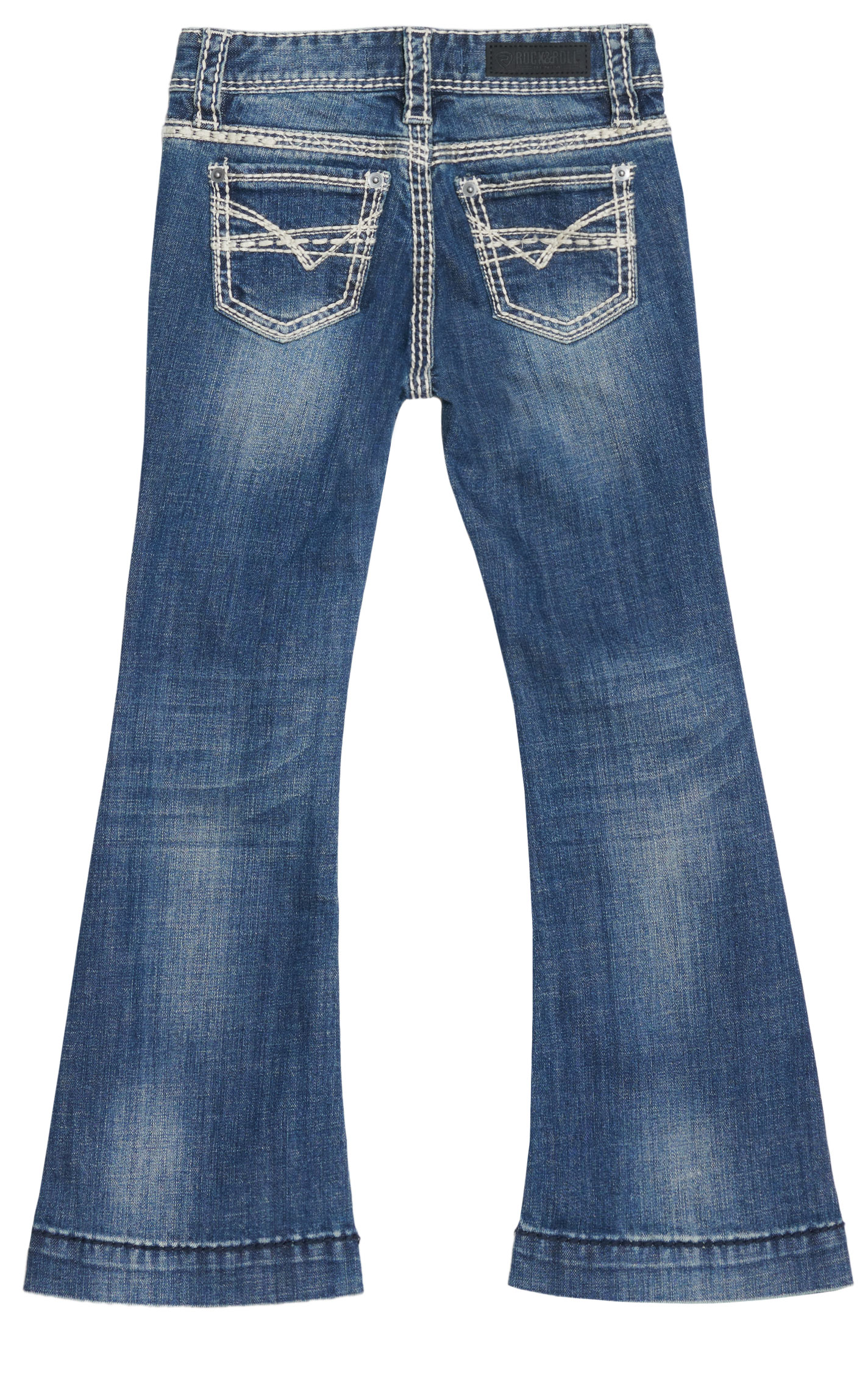Rock & Roll Cowgirl Girl's Dark Wash Embroidered Pockets Extra Stretch Vintage Trouser Jeans - Image 1