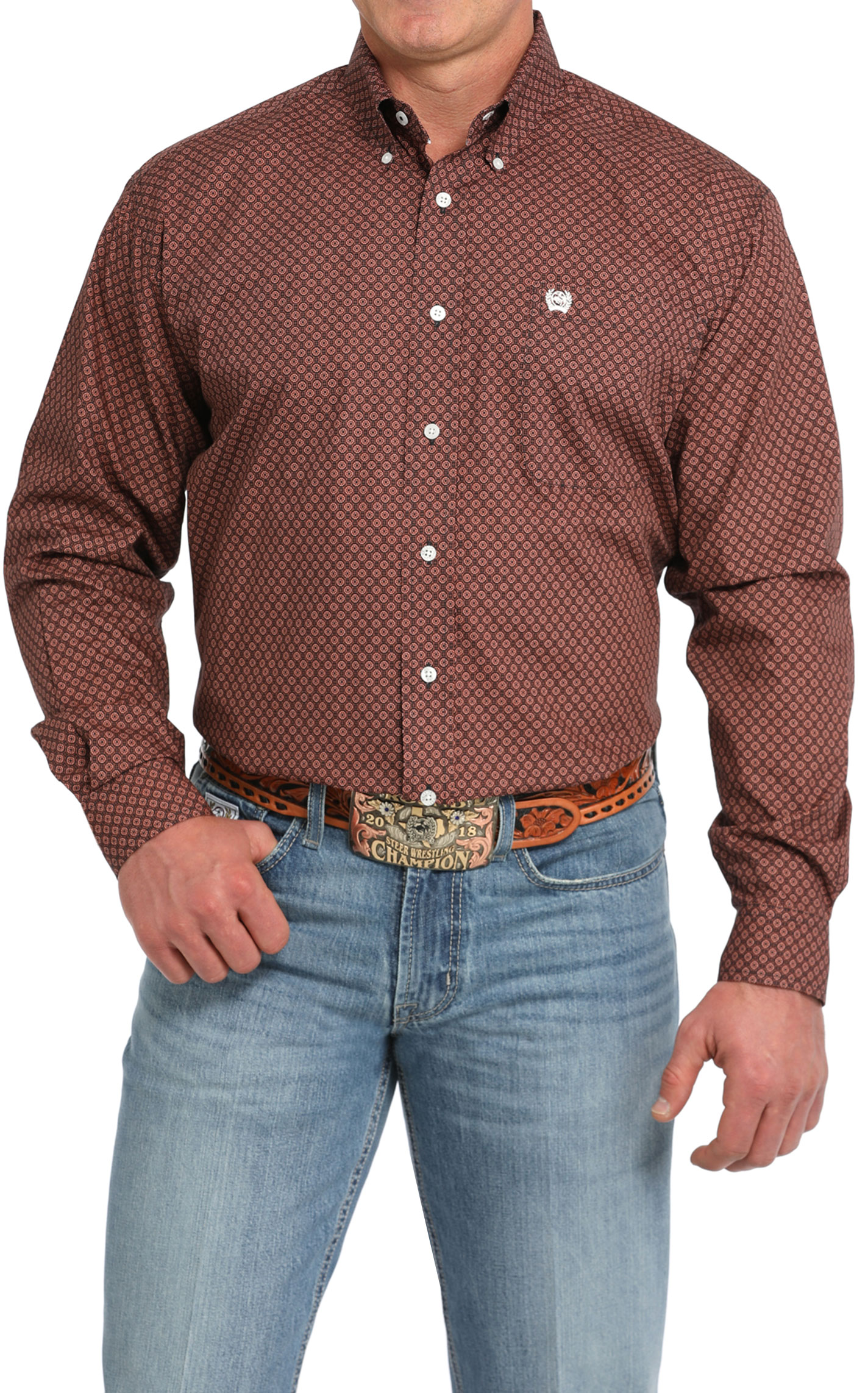 Cinch Men's Black & Chocolate Geo Print Western Shirt - Image 1