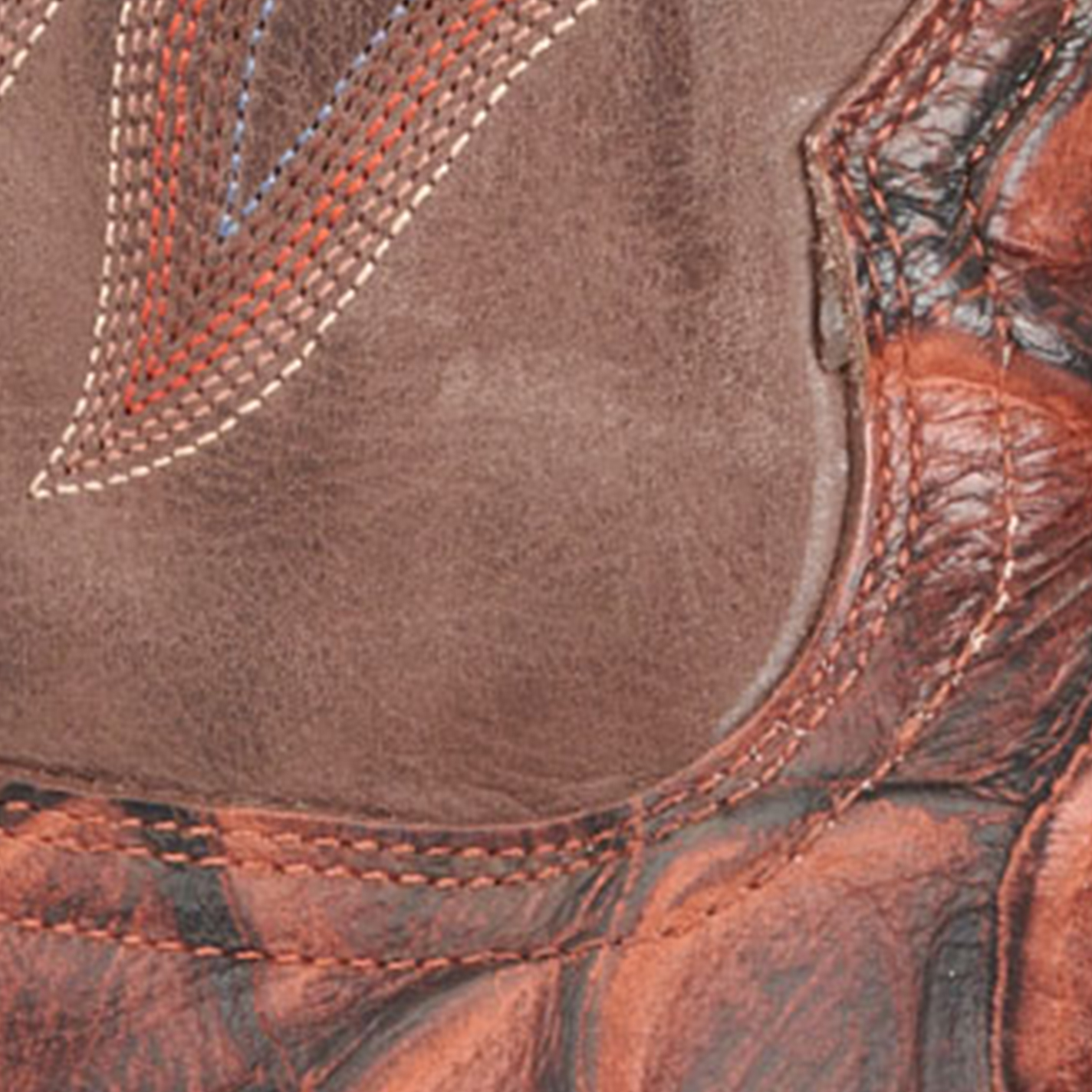 Cavender's Men's Intrepid Chocolate and Whisky Pirarucu Print Wide Square Toe Cowboy Boots - Image 1