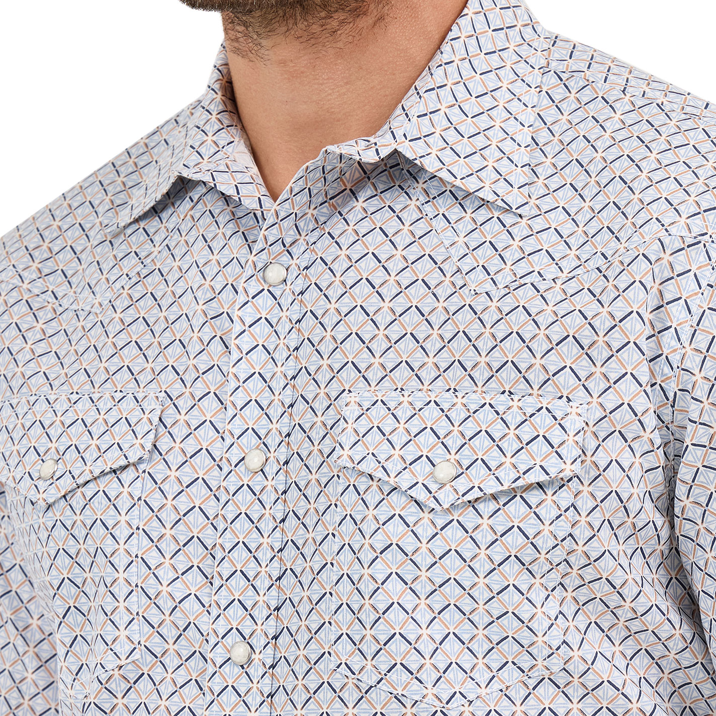 Wrangler Men's 20X Cornflower & Marigold Geo Western Shirt - Image 1