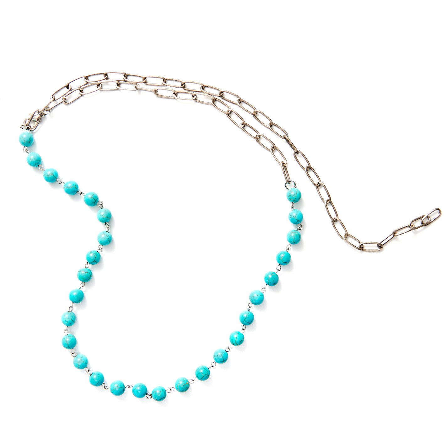 Rockin C Silver Paperclip & Turquoise Bead Necklace - Image 1