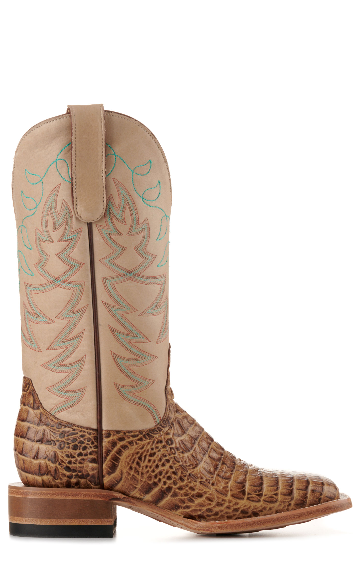 Cavender’s Women’s Endurance Beige and Sand Croc Print Wide Square Toe Cowboy Boots  - Image 1