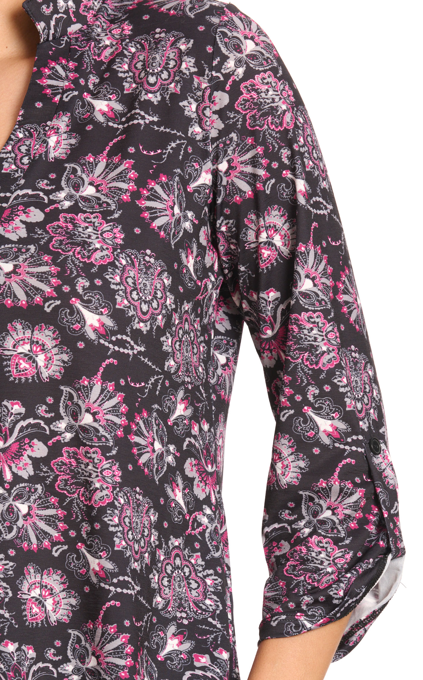 Cowgirl Hardware Women's Black & Raspberry Peacock Paisley Hi-Lo Top - Image 1