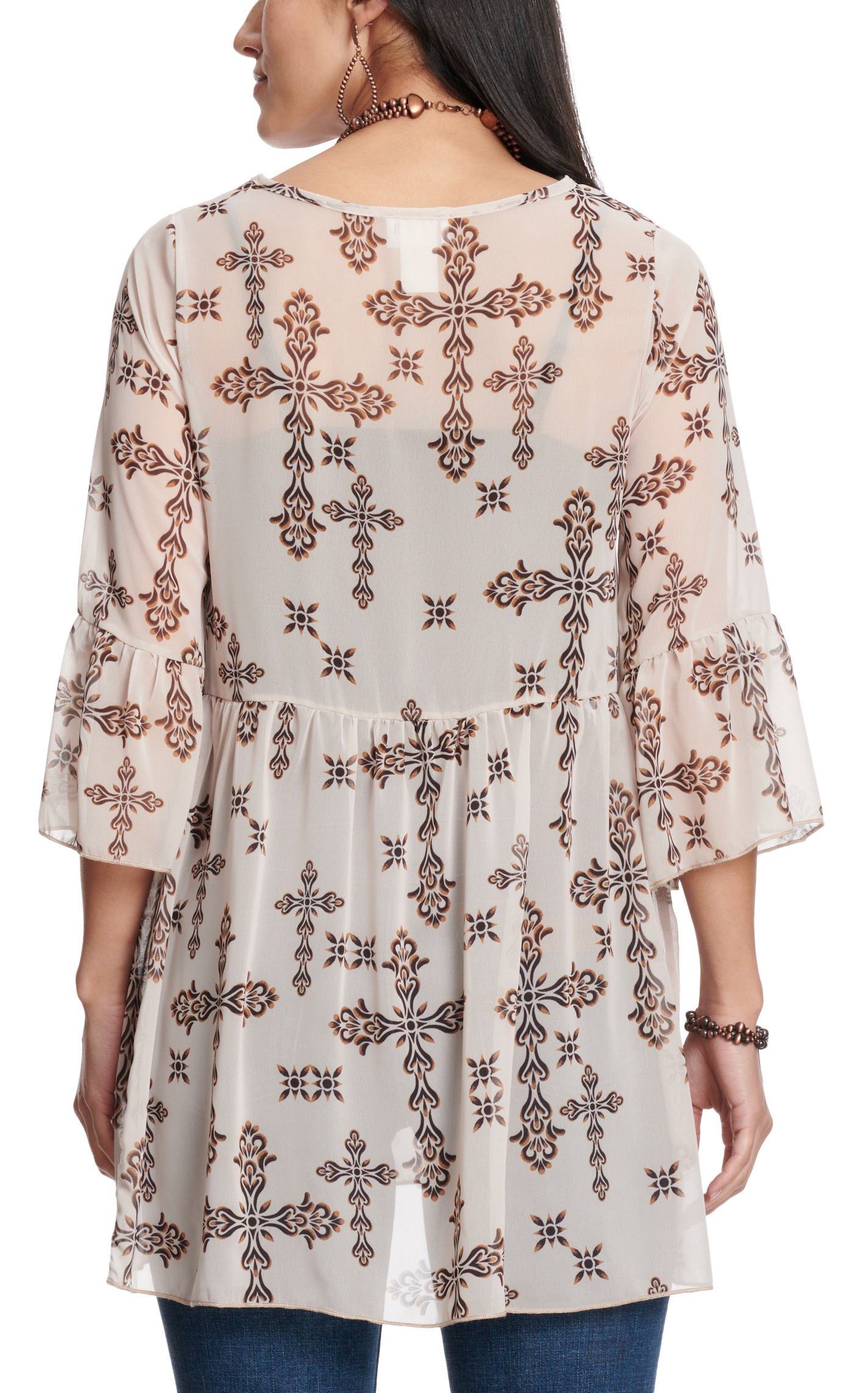 R.Rouge Women's Sand Black & Brown Cross Print Babydoll Top  - Image 1