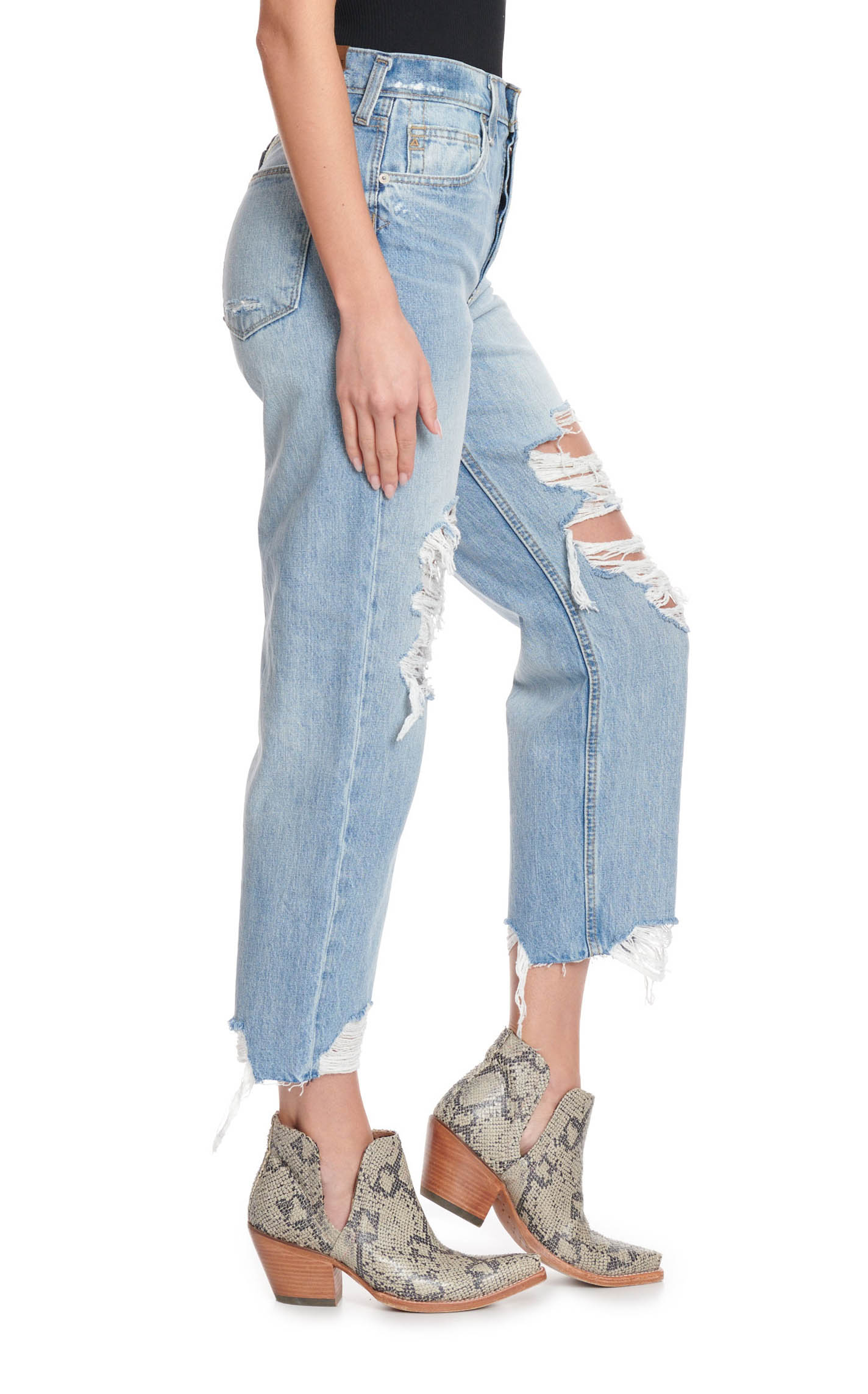 Ariat Women's Light Wash Distressed Ultra High Rise Tomboy Straight Leg Jeans - Image 1