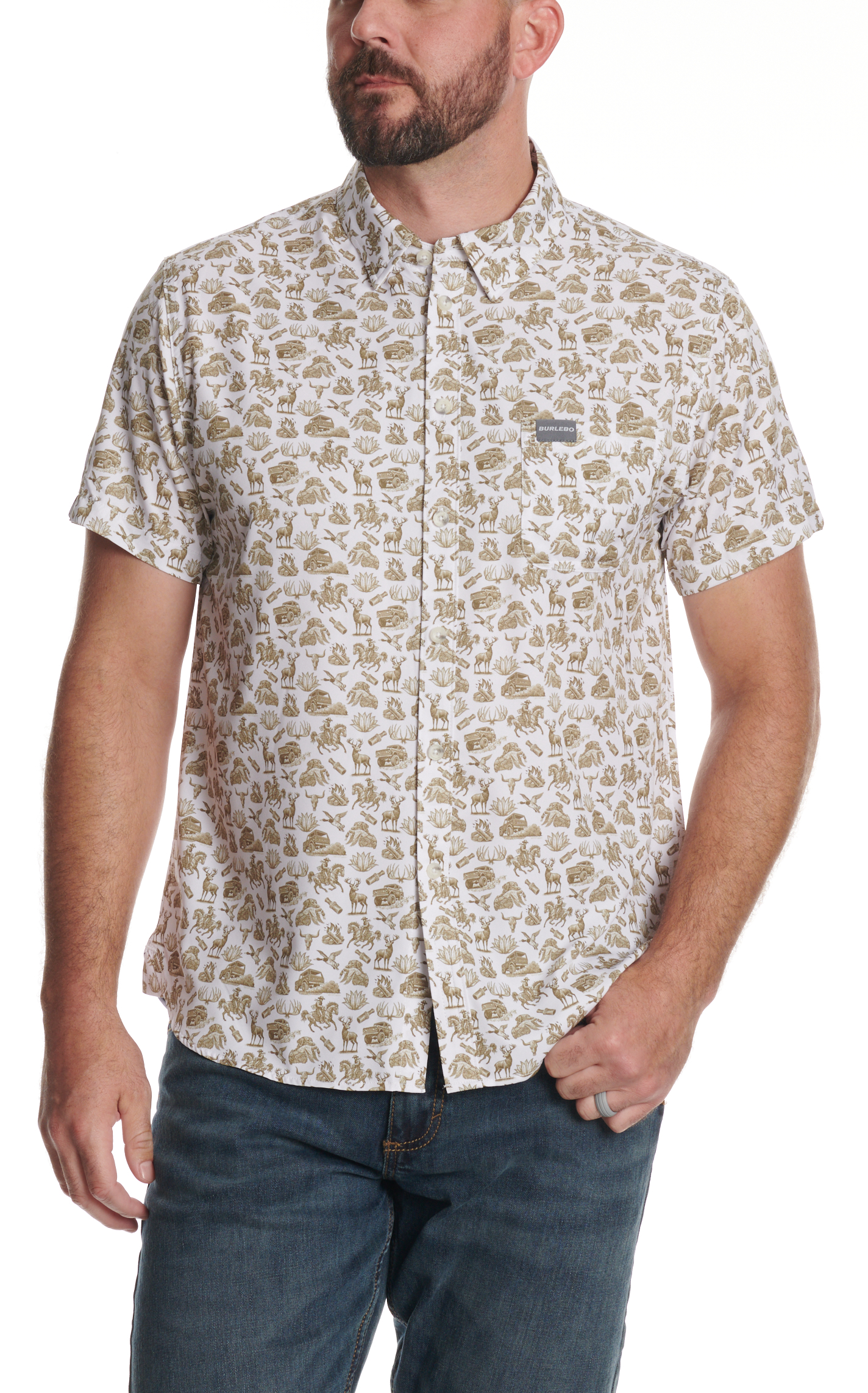 Burlebo Men's Performance White Into The Wild Print Shirt - Image 1