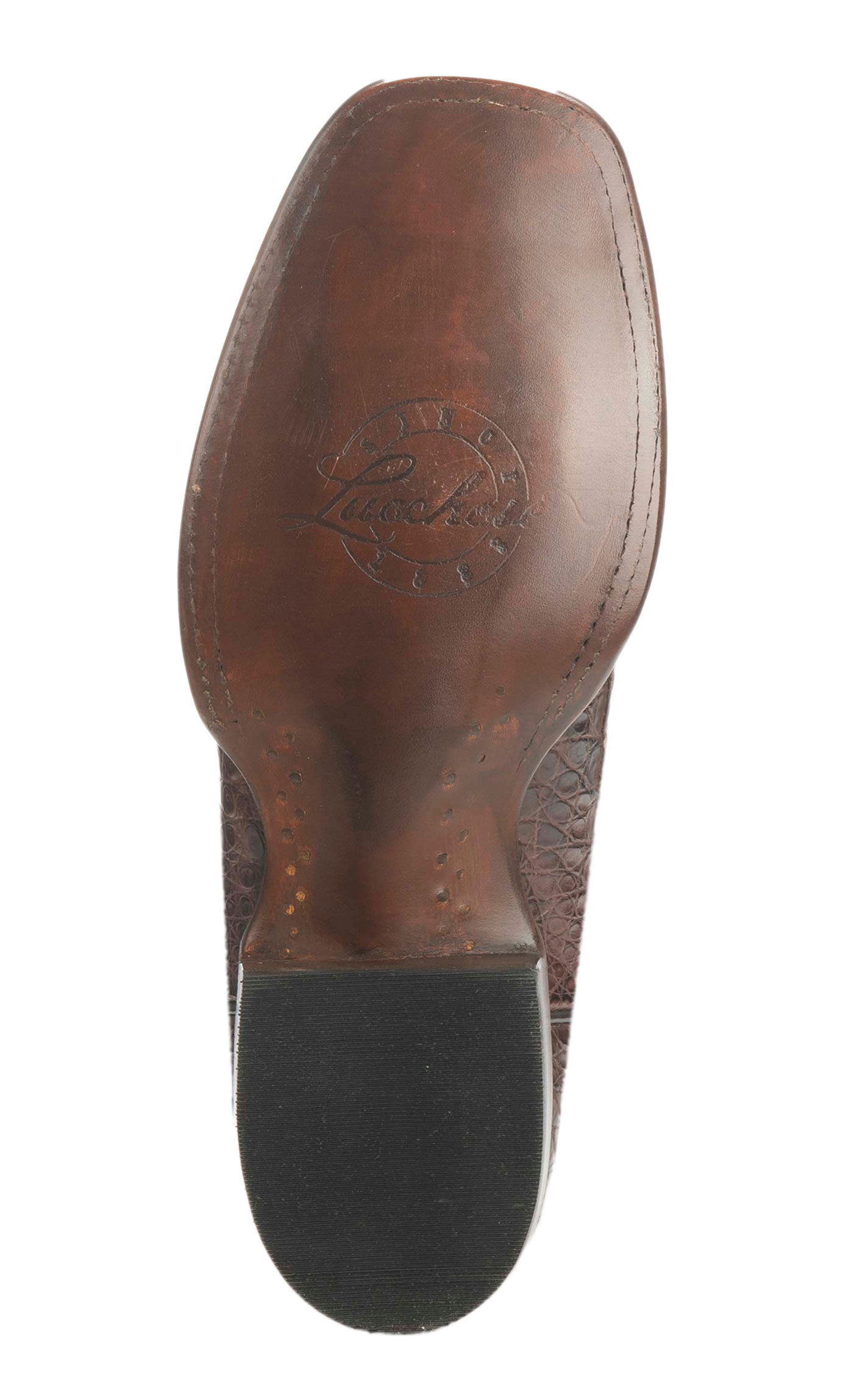 Lucchese Men's Barrel Brown and Chocolate Caiman Tail Wide Square Toe Exotic Cowboy Boots - Image 1