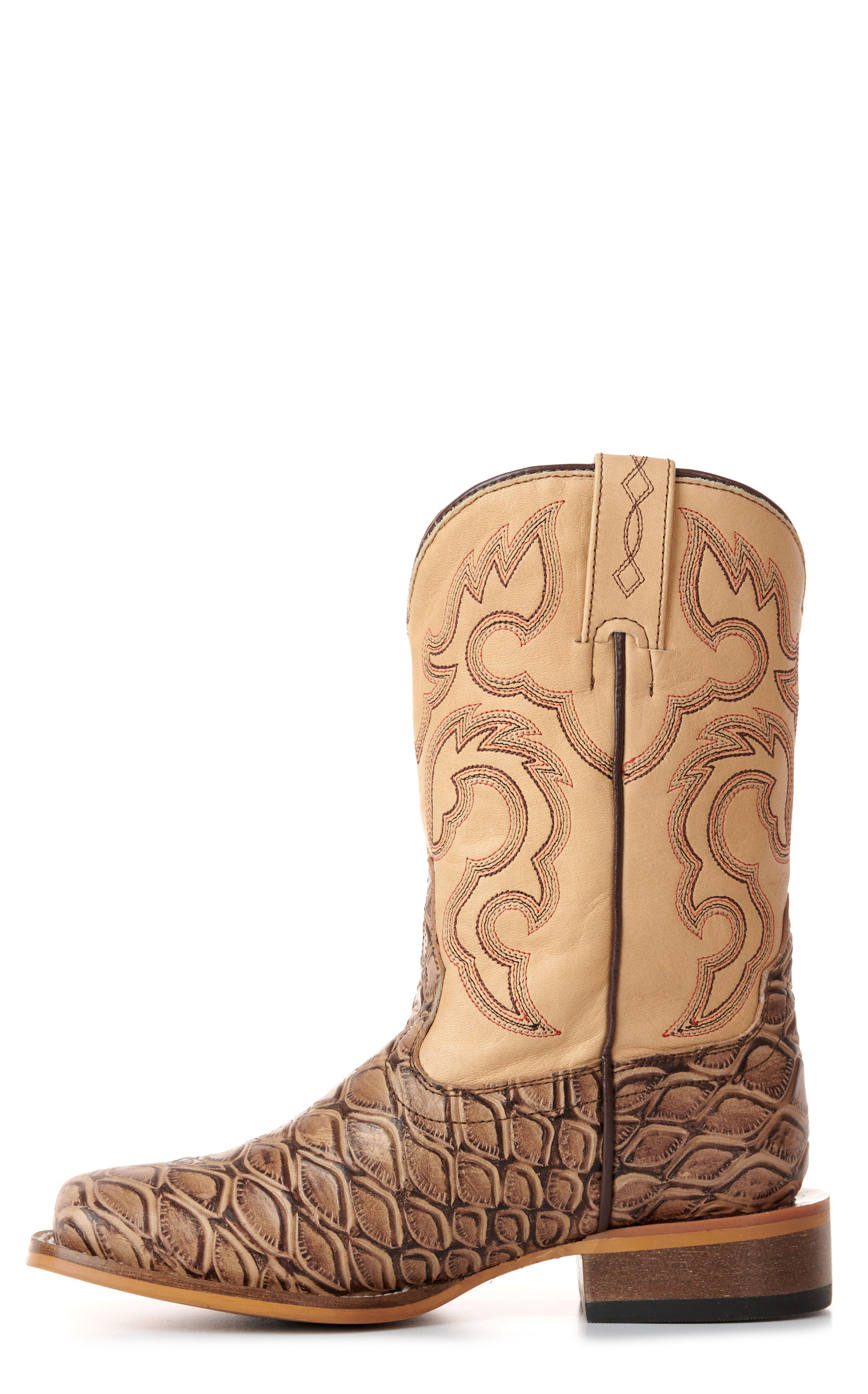 Cavender's Kids' Natural & Tan Fish Print Wide Square Toe Cowboy Boots - Image 1