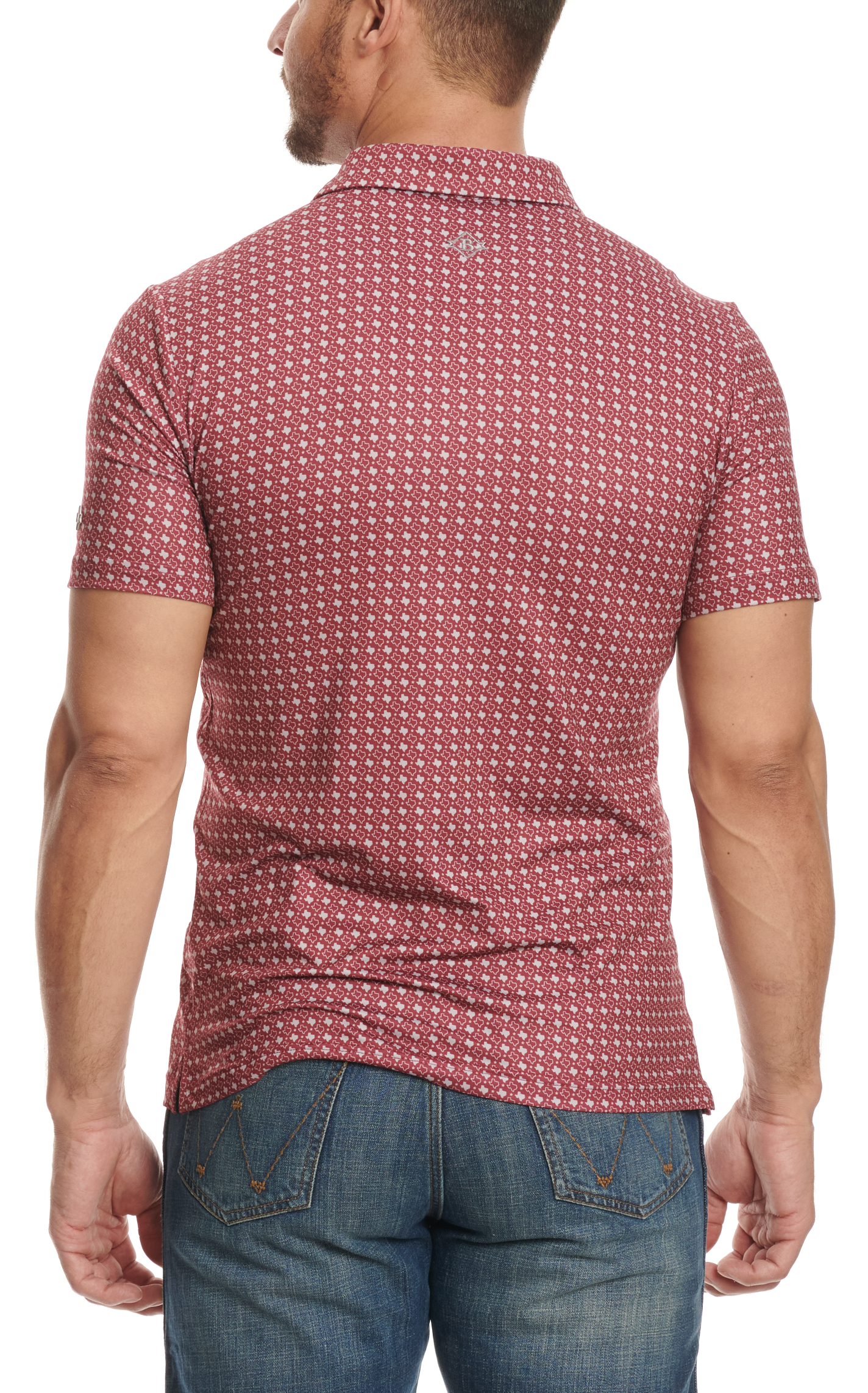 BURLEBO Men's Maroon & Gray Texas Print Performance Polo - Image 1