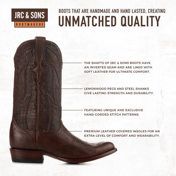 JRC & Sons Men's Cooper Smooth Quill Ostrich Round Toe Exotic Cowboy Boot in Antique Chocolate - Image 1