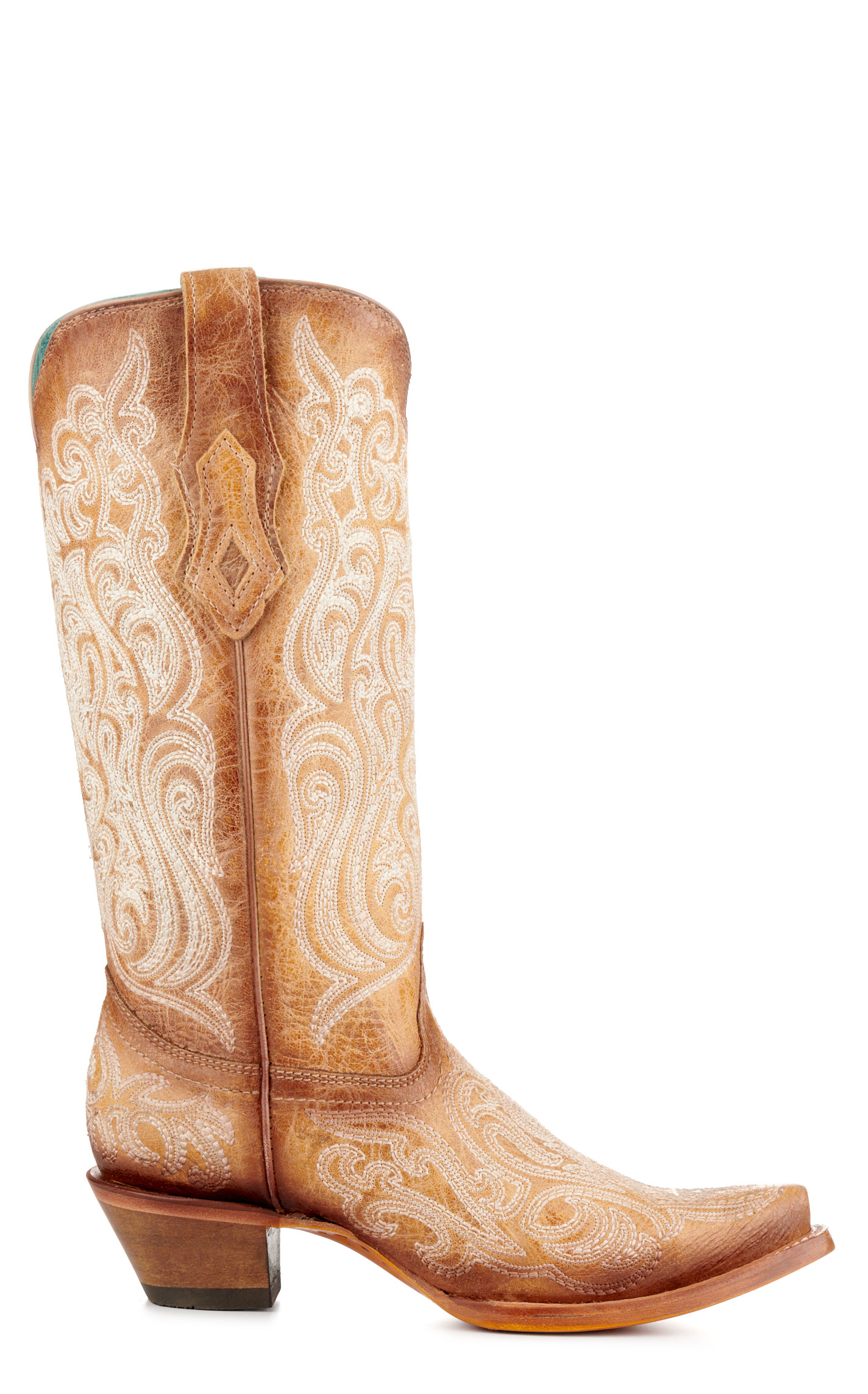 Corral Women's Straw Brown with Luminescent Embroidery Snip Toe Cowboy Boots - Image 1