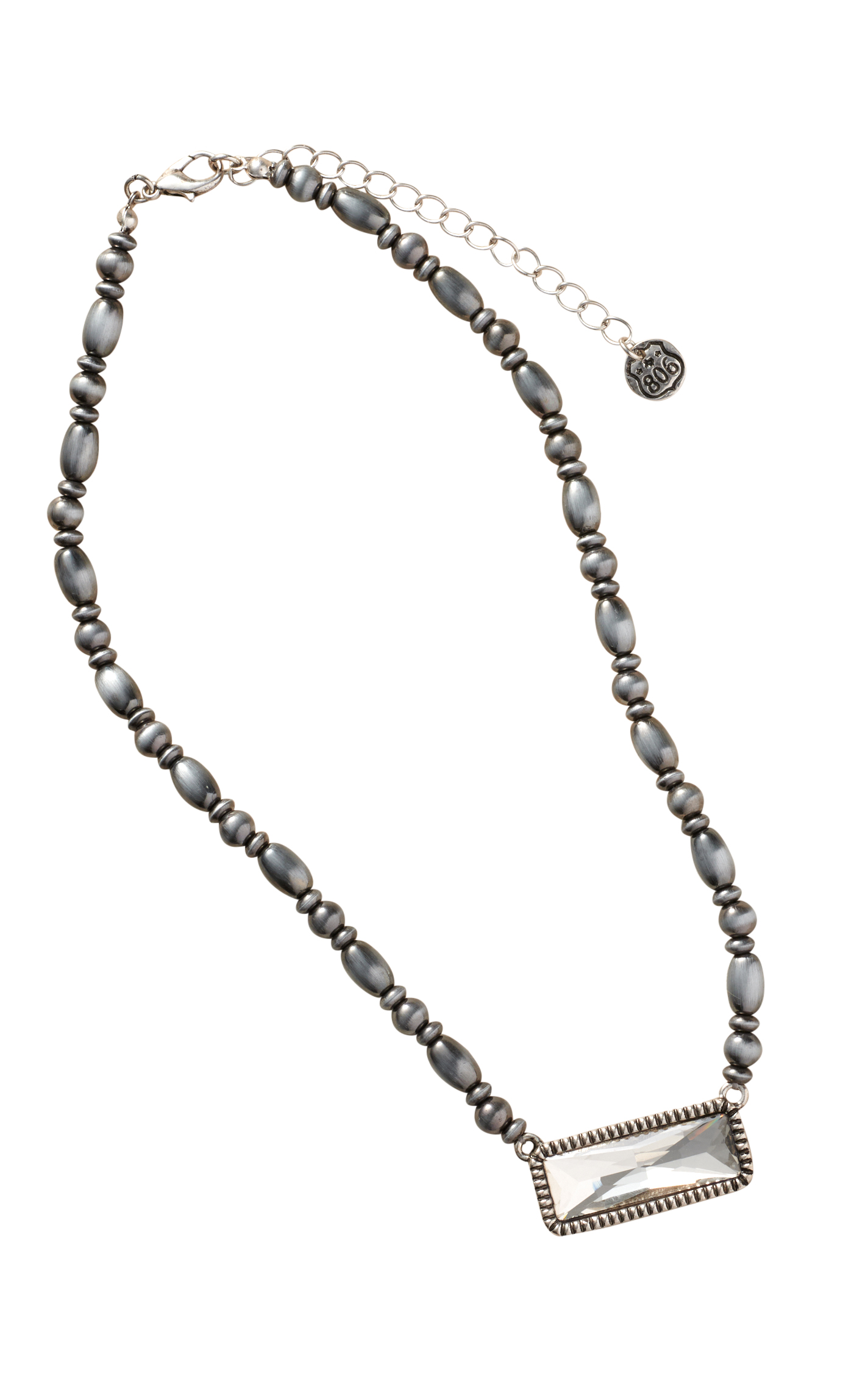 806 by Pink Panache Silver Beads & Crystal Bar Pendant Necklace - Image 2