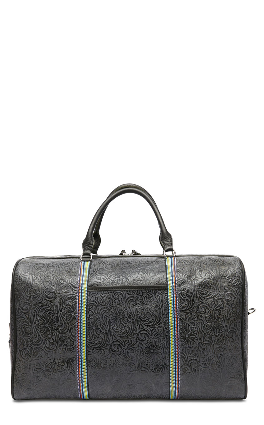 Consuela Steely Charcoal Floral Tooled Leather Print Weekender Bag - Image 1