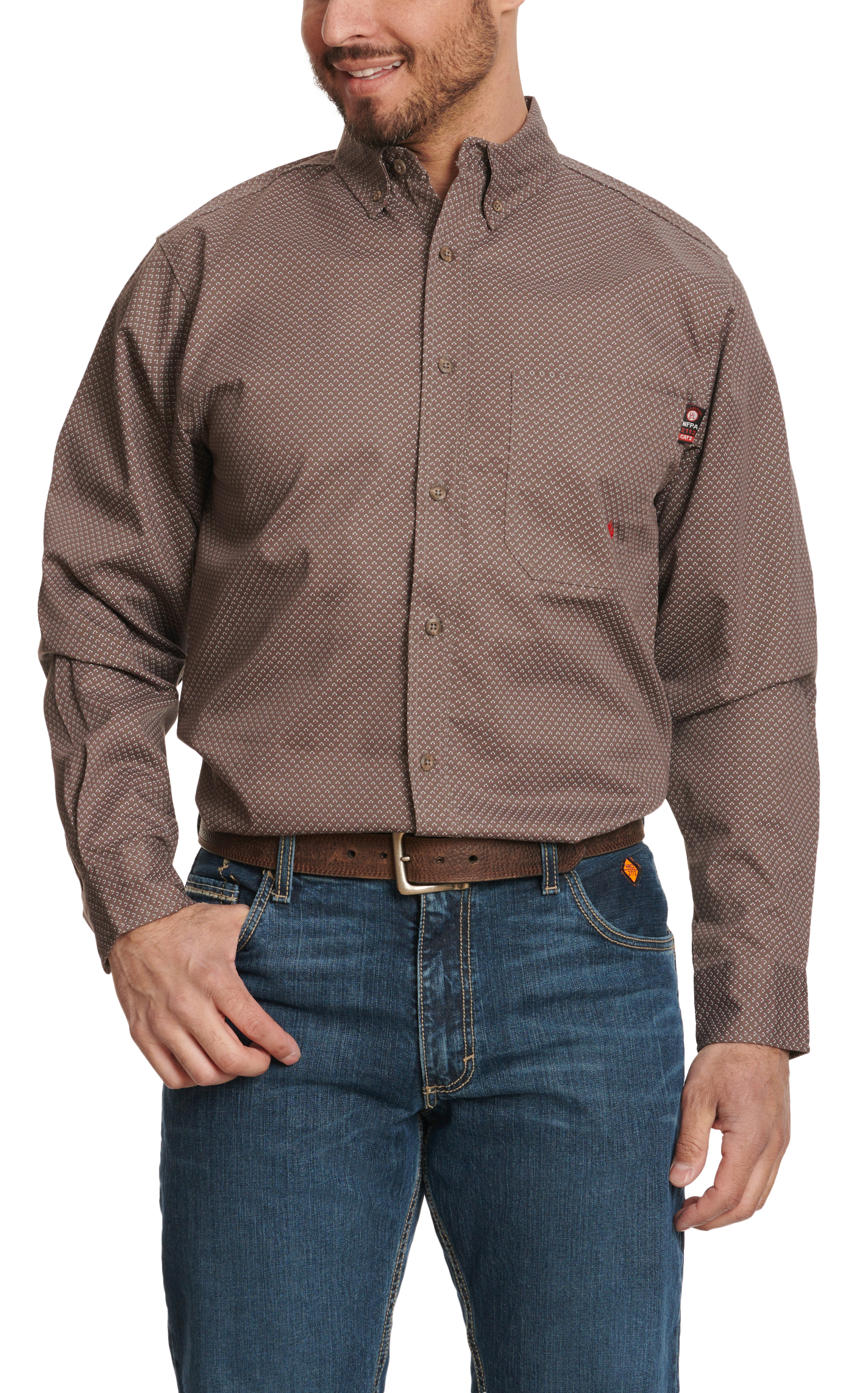 Forge Men's Dark Cement Geo Print FR Work Shirt - Image 1