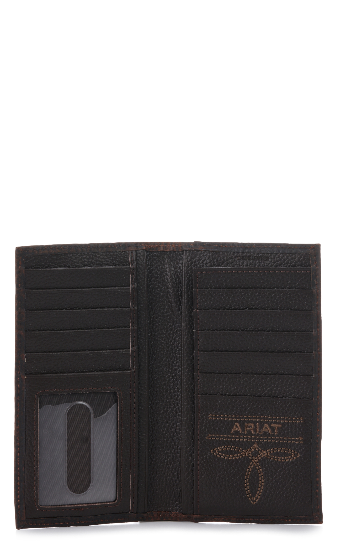 Ariat Men's Dark Brown Grain Leather with Silver Logo Rodeo Wallet / Checkbook Cover - Image 1