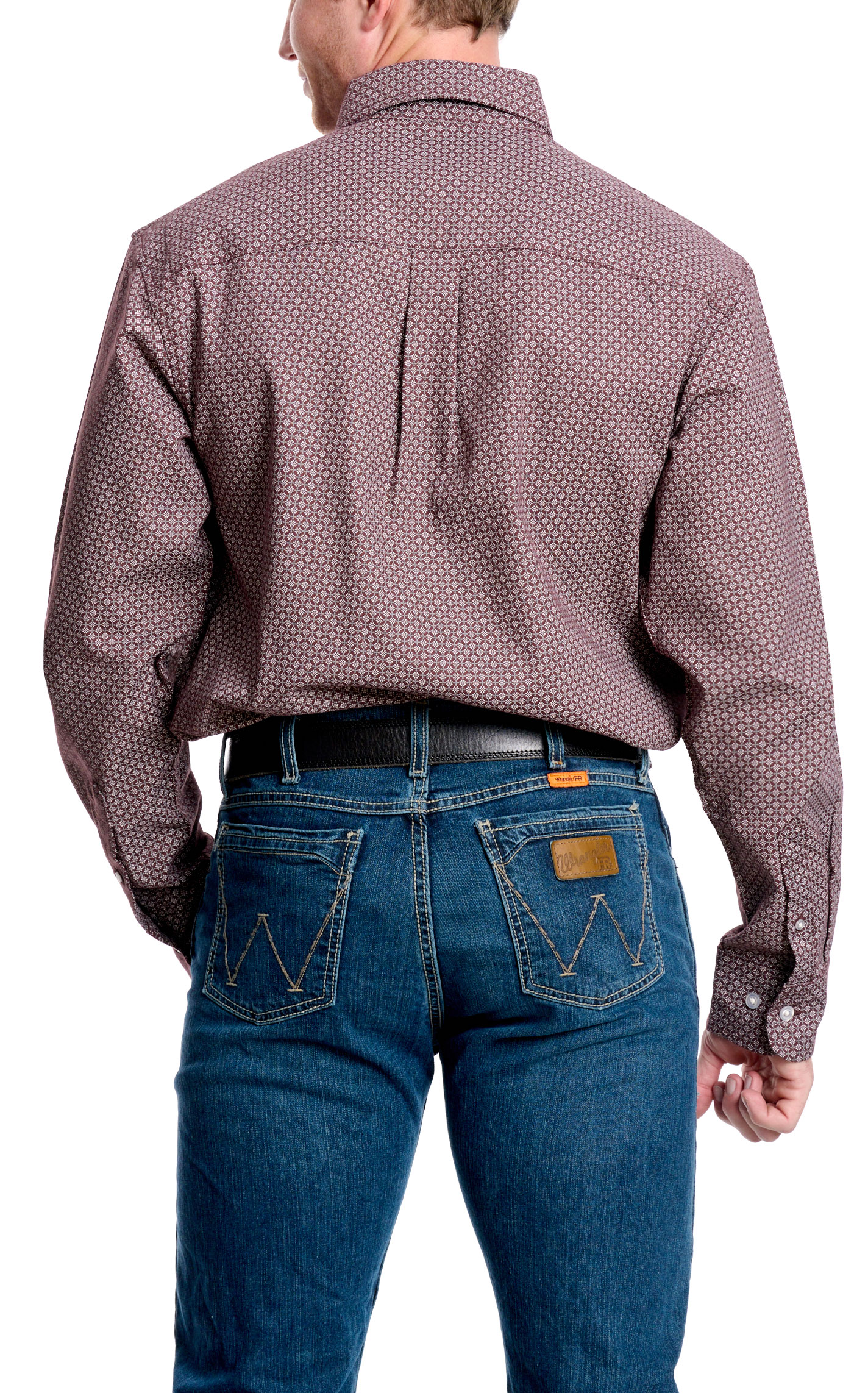 Wrangler Men's FR Maroon Geo Print Western Work Shirt - Big & Tall Sizes - Image 1