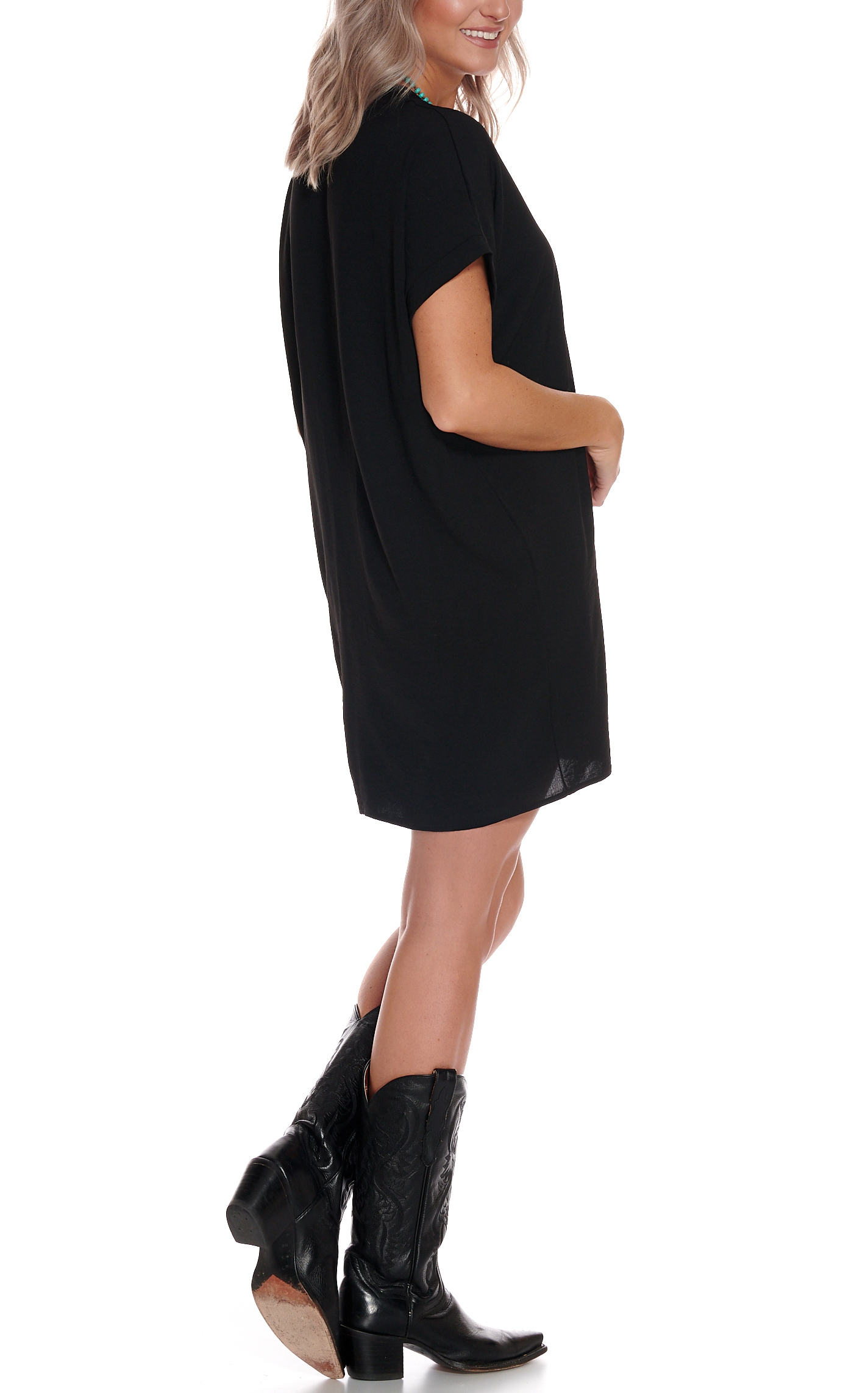 Newbury Kustom Women's Black V-Neck Tunic Short Sleeve Dress - Image 1