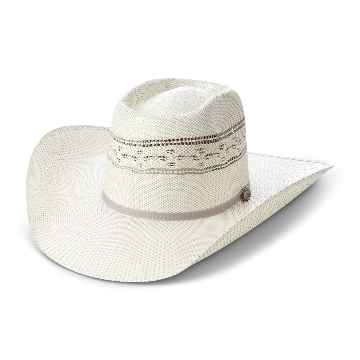 Rafter C Ivory and Gray Vented Brick Crown Bangora Straw Cowboy Hat - Image 1