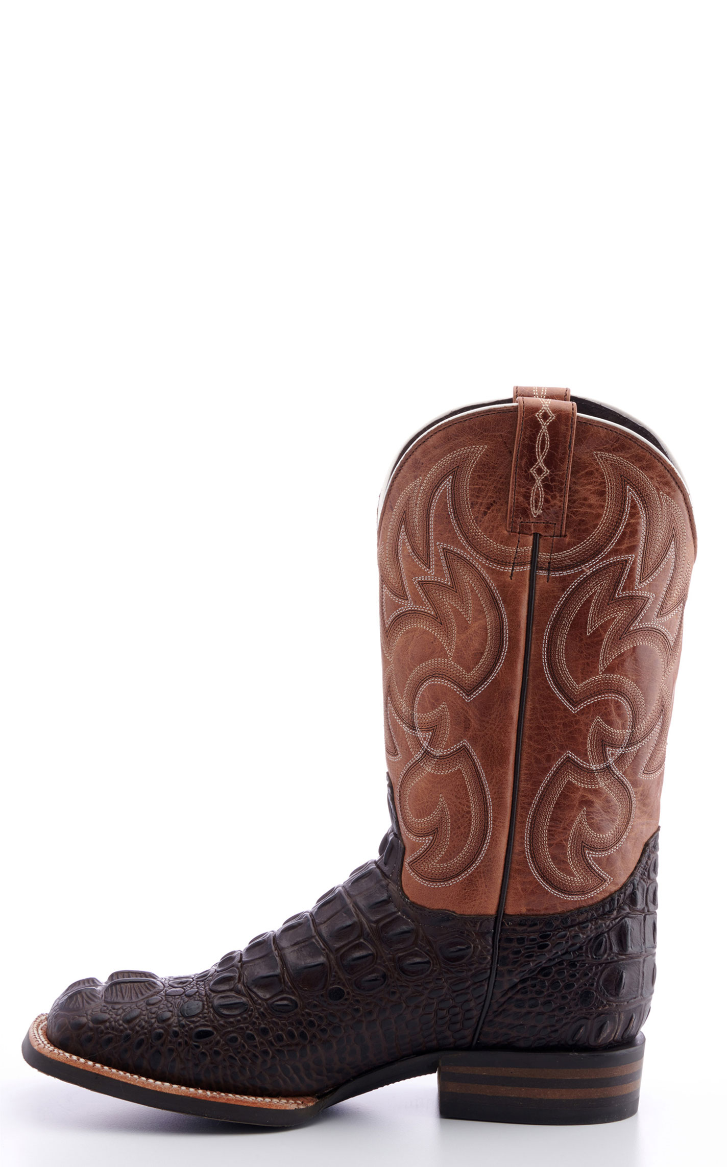 Cavender's Men's Intrepid Chocolate Hornback Alligator Print Wide Square Toe Cowboy Boot - Image 1