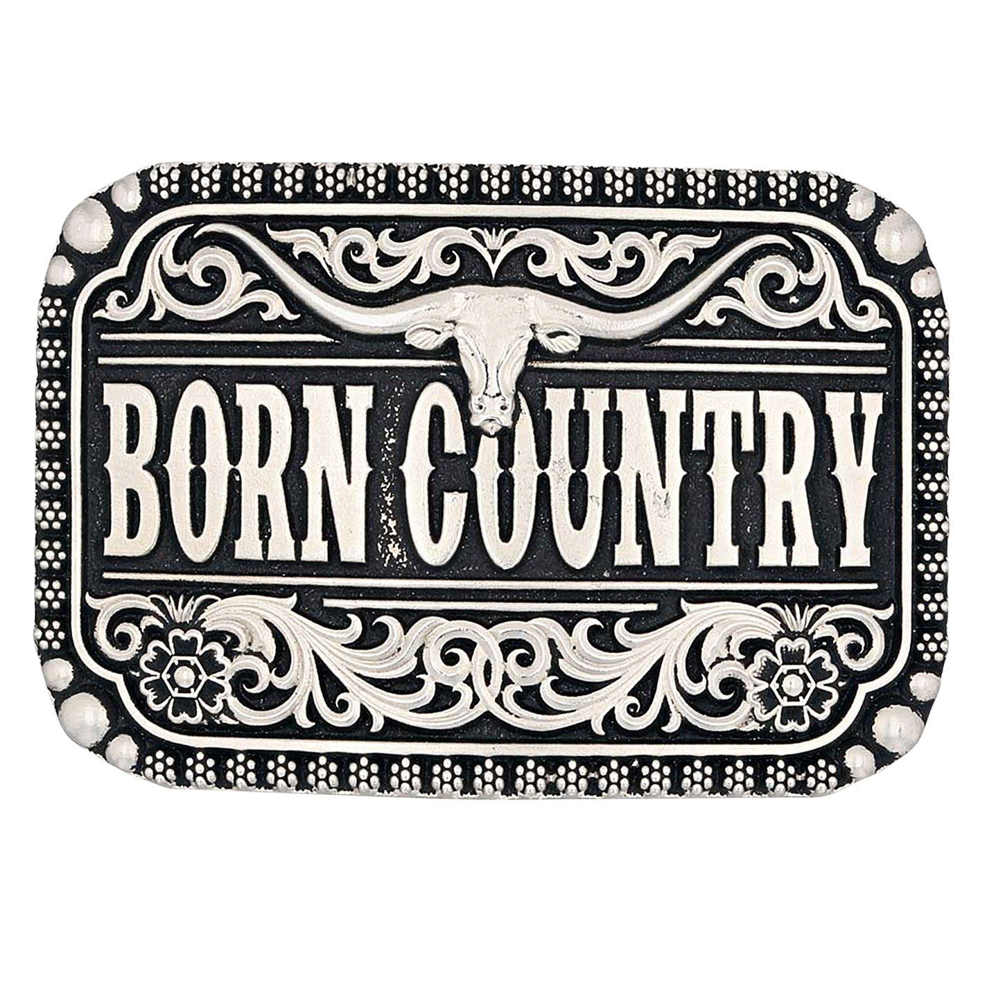 Attitude by Montana Silversmiths Silver Longhorn Born Country Western Belt Buckle - Image 1